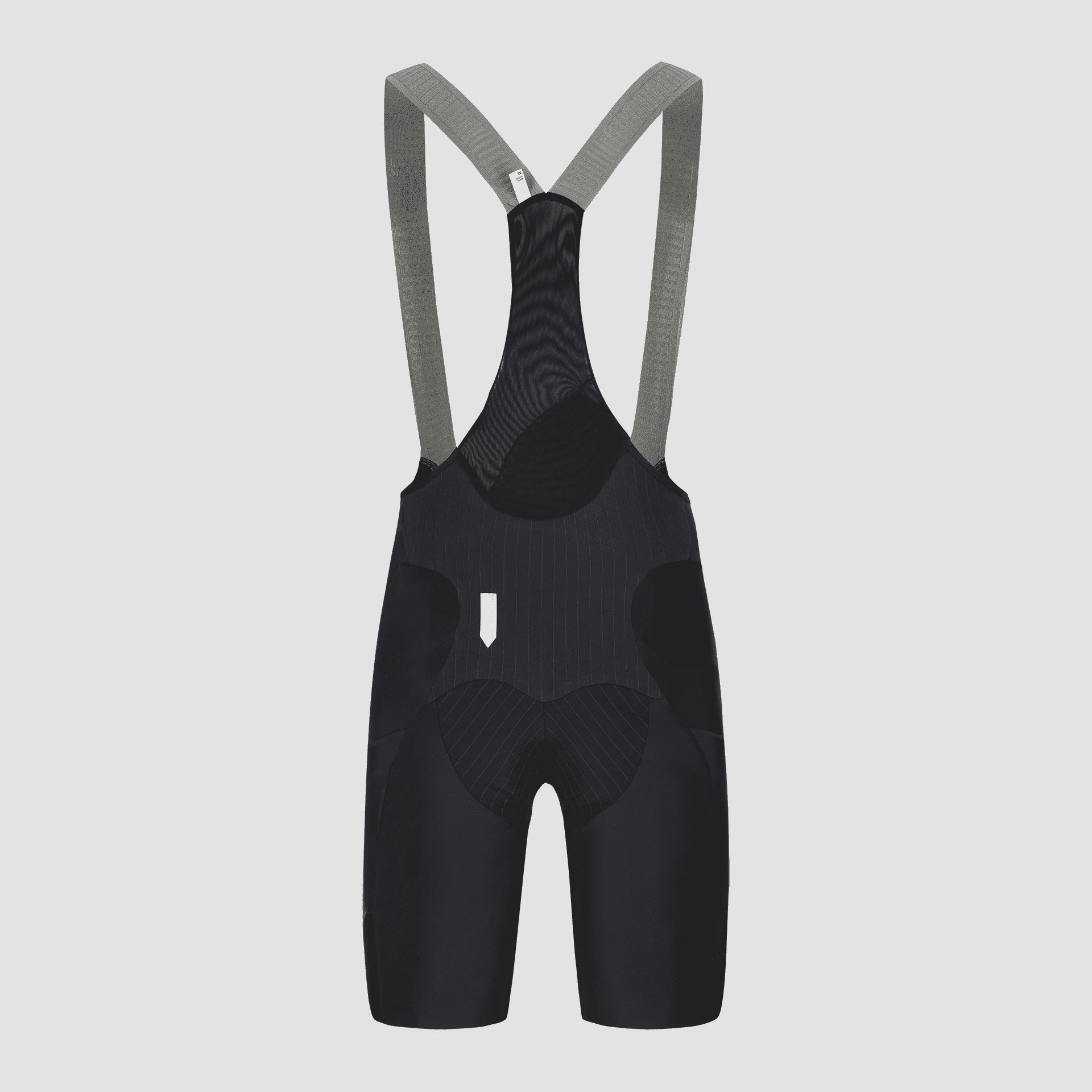 Q36.5 Adventure Cargo Bib Shorts - Men's - Black shown from front with grey straps and ergonomic chamois padding design