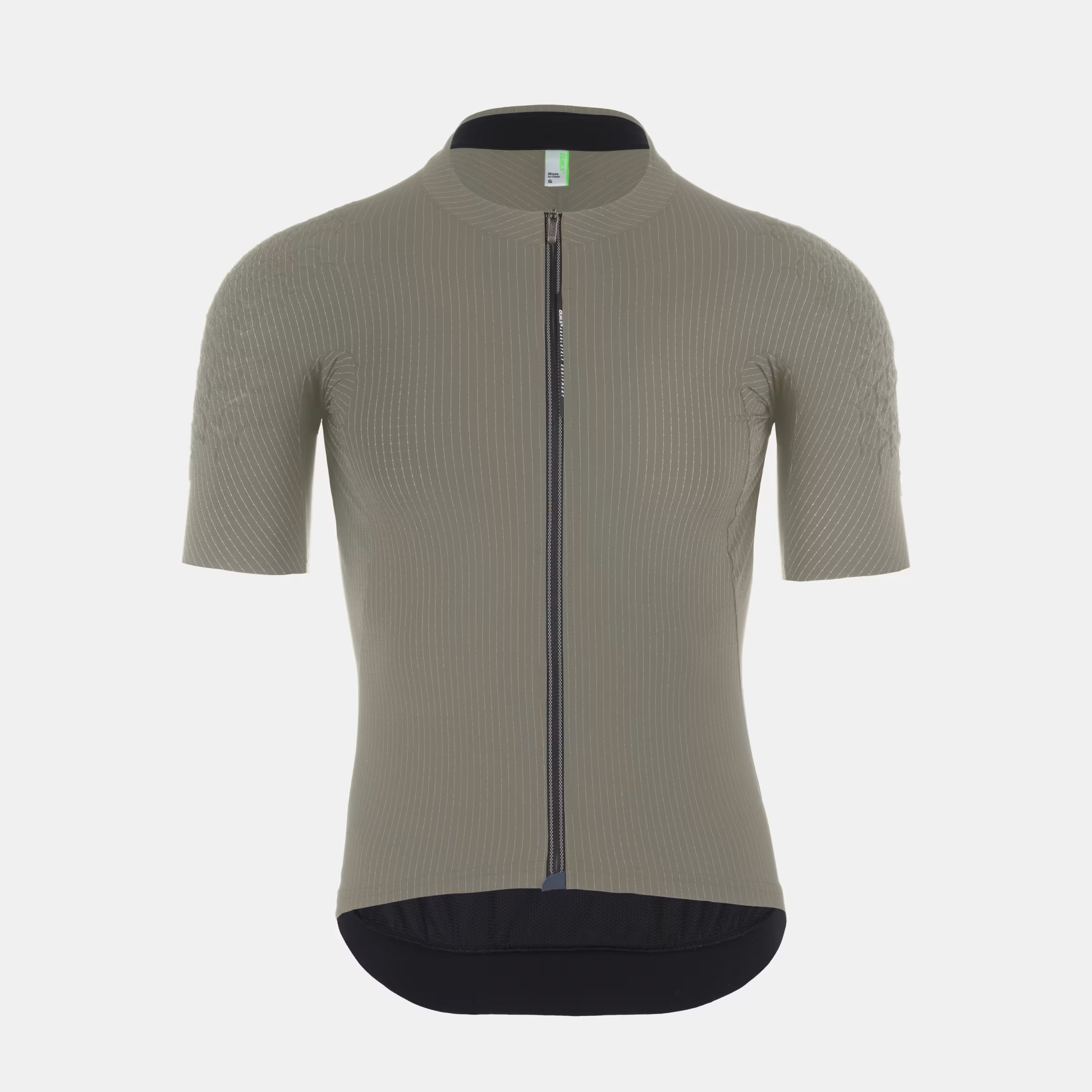 Q36.5 Dottore Grid Skin Jersey - Men's - Olive Green front view showing full zipper and textured fabric design