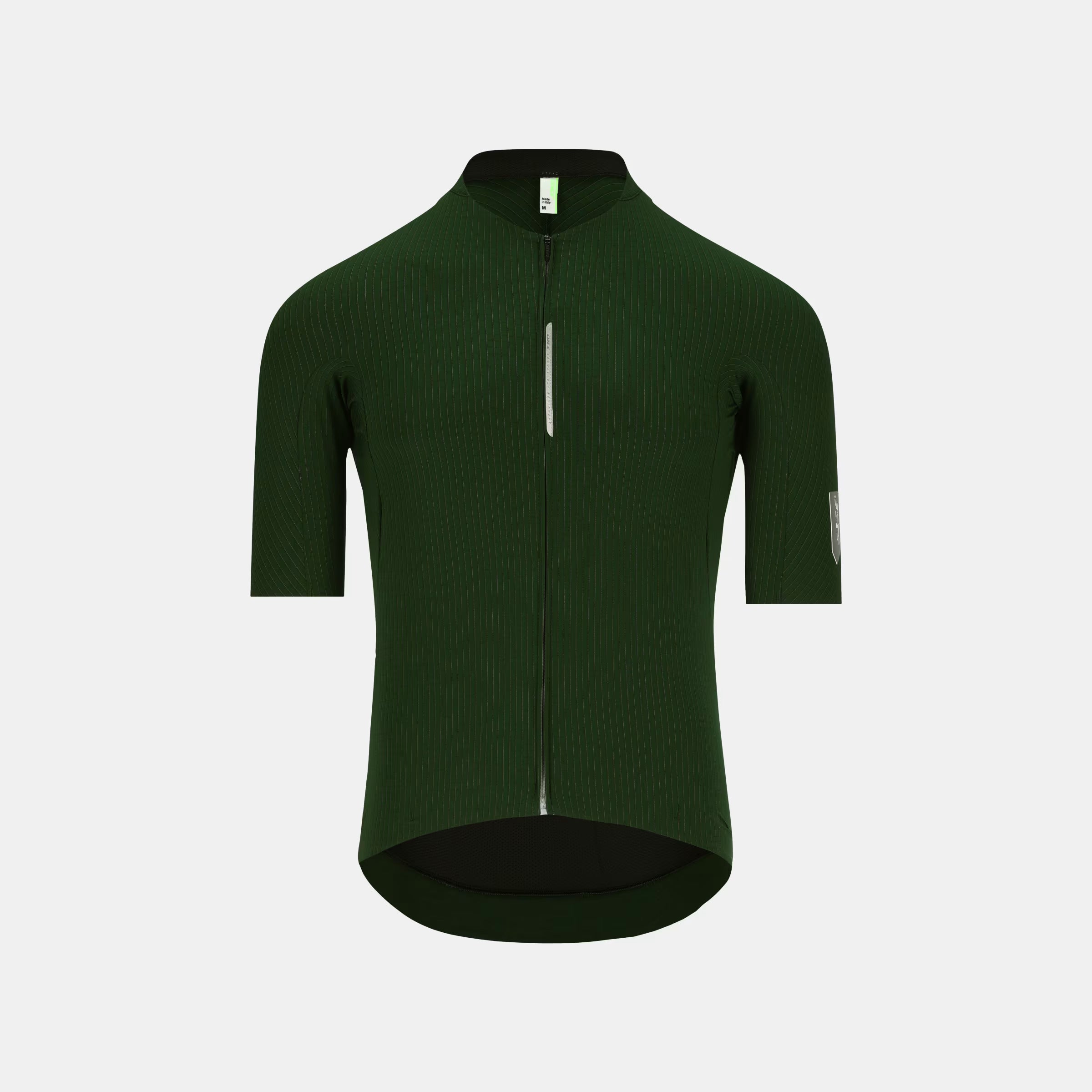 Q36.5 Dottore Pro Jersey - Men's - Forest Green front view with zip and streamlined fit for cycling performance