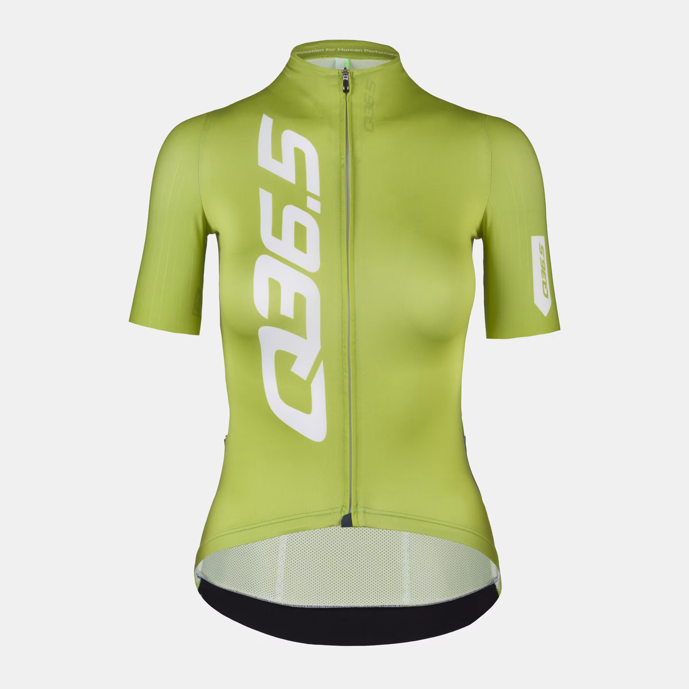 Q36.5 Gregarius Pro Signature Jersey - Women's - Pistacchio Green front view with full zip and short sleeves on light background
