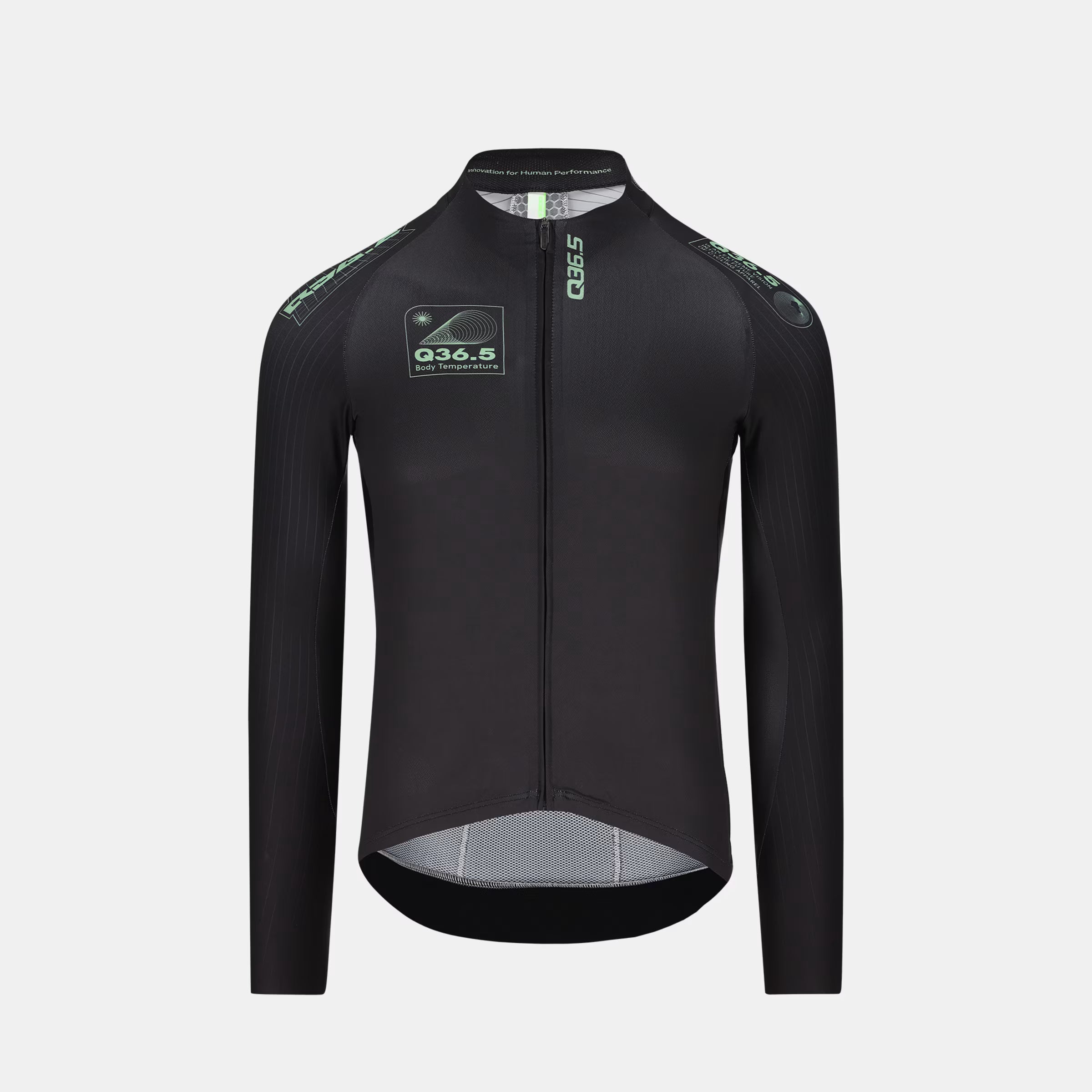 Q36.5 Gregarius Hybrid Light Retrofuture Long Sleeve Jersey - Men's - Black front view with full zip and subtle logo details