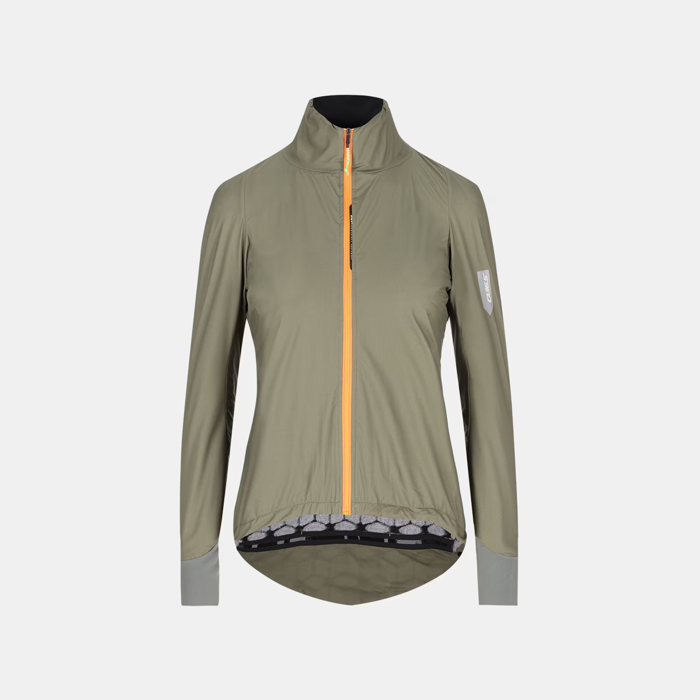 Q36.5 Adventure Winter Jacket - Women's - Olive Green with high collar and full front zipper on light background