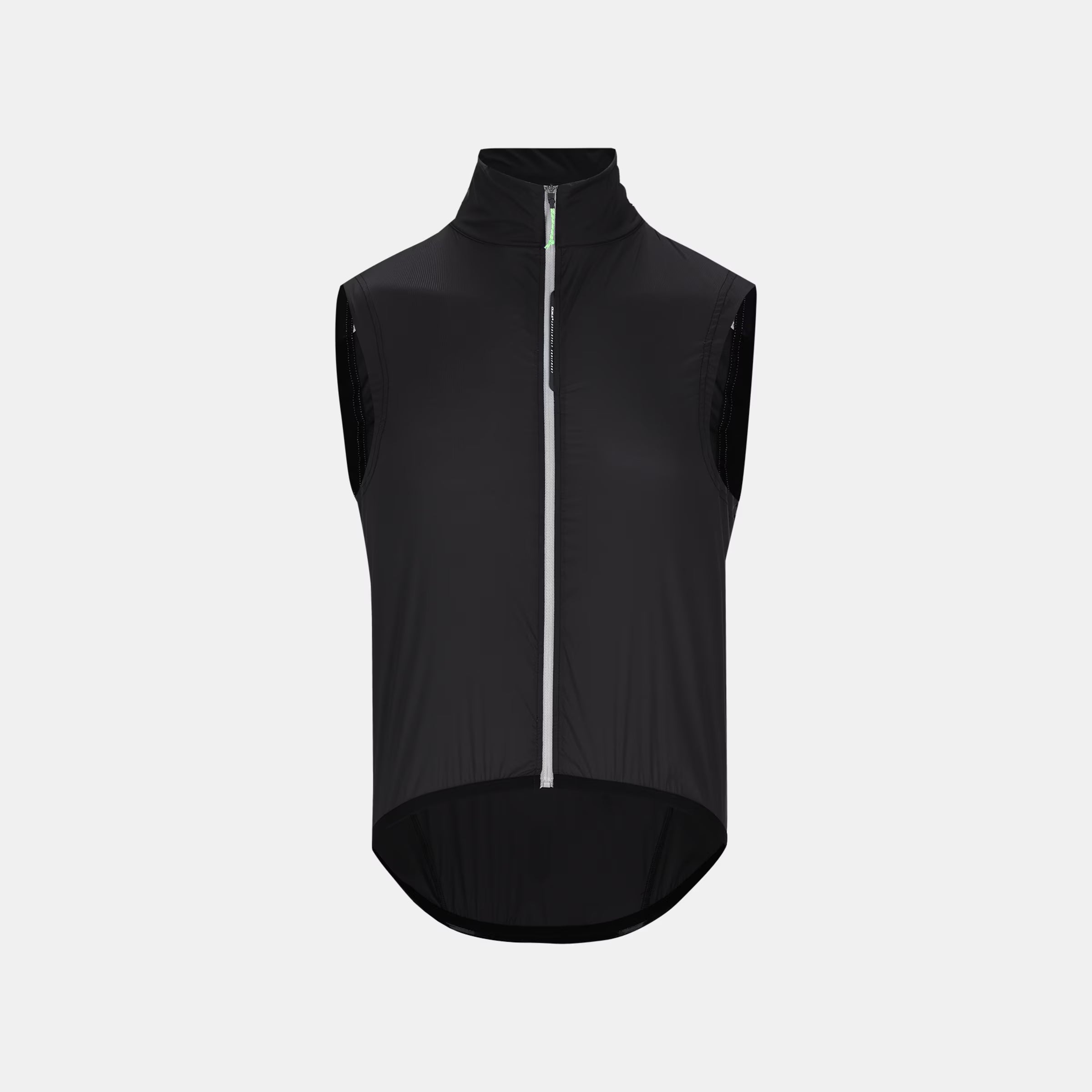 Q36.5 Air Vest- Unisex - Black shown front view with zip closure and high collar, designed for lightweight cycling protection
