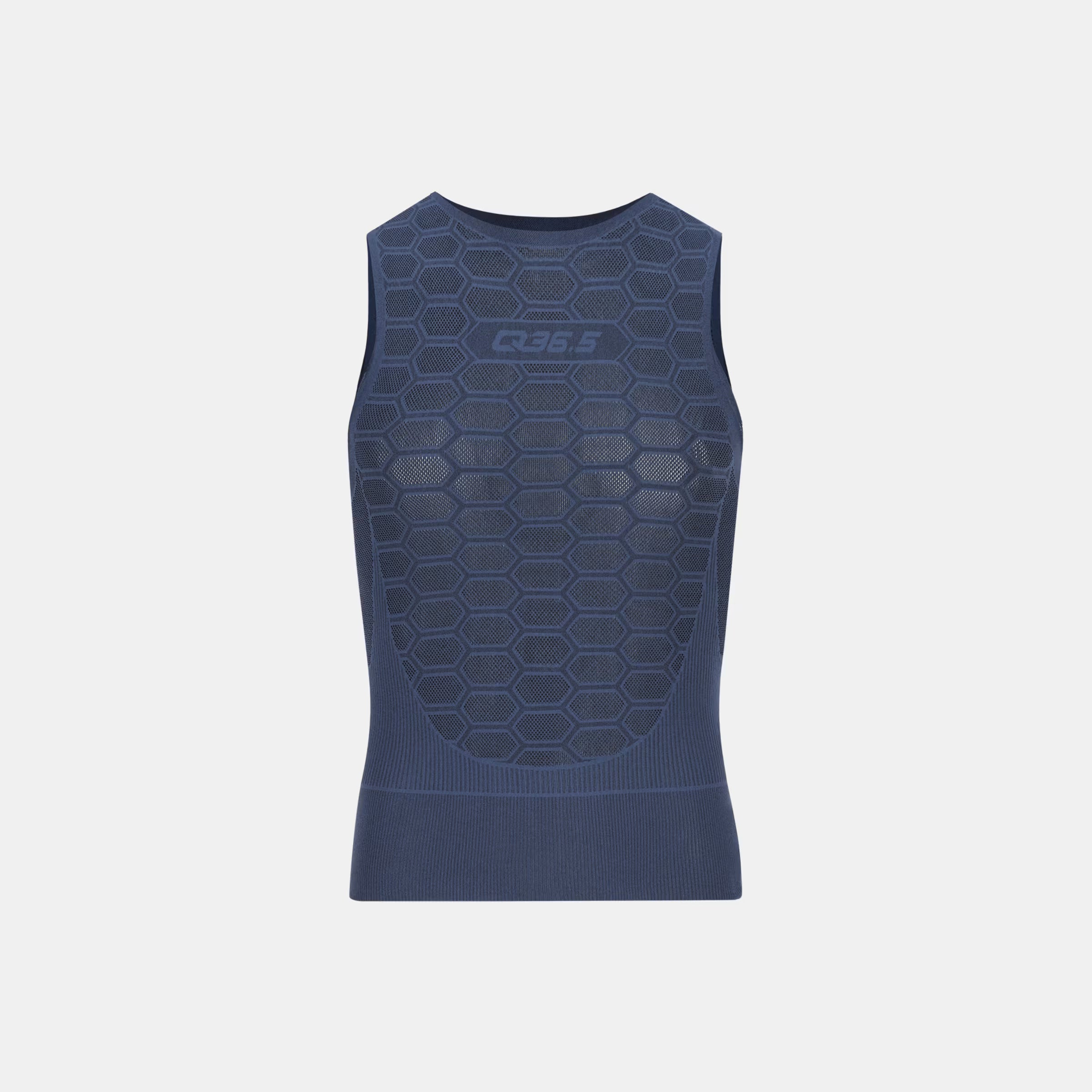 Q36.5 Base Layer 1 Sleeveless - Navy Blue shown from back with hexagonal mesh pattern for breathability and comfort