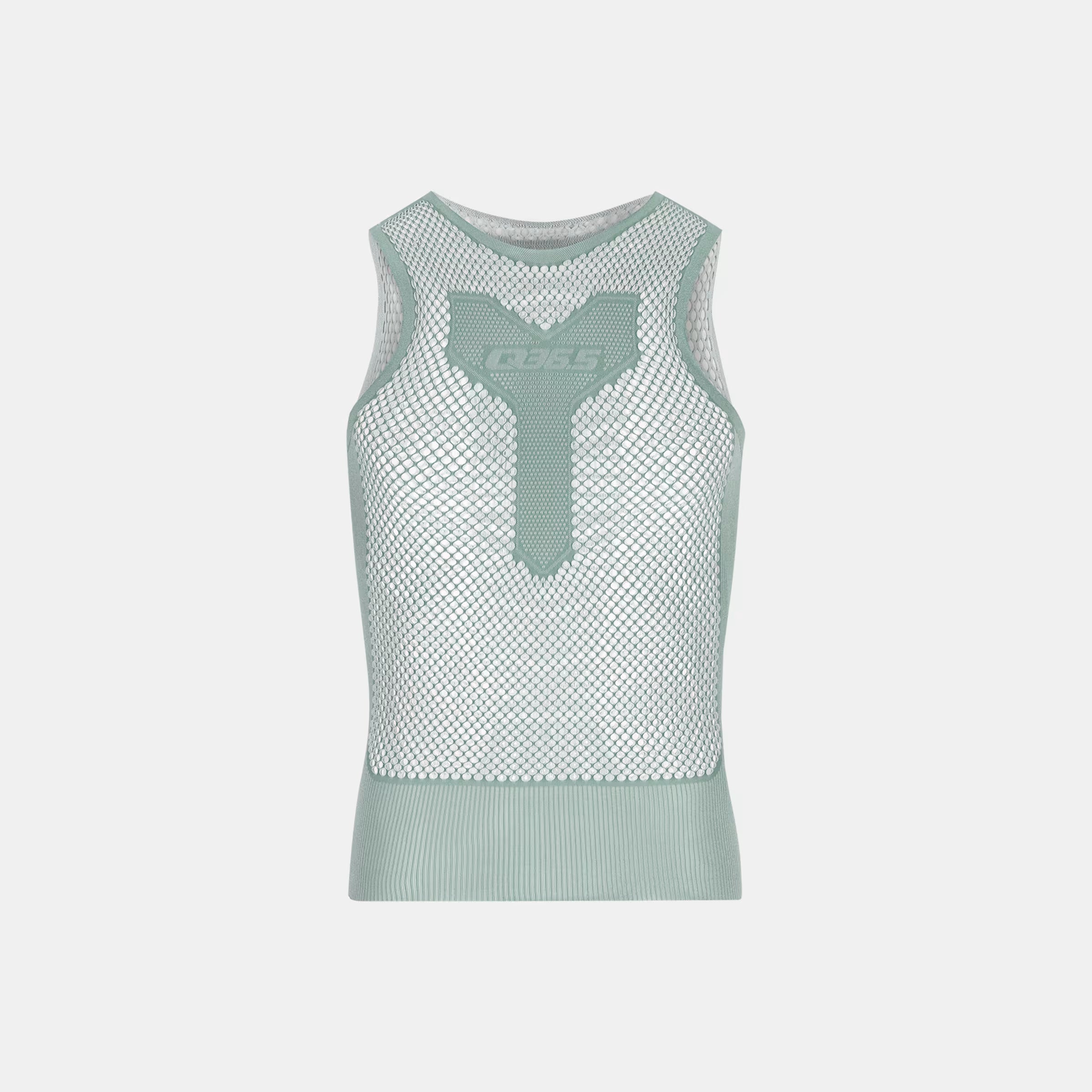 Q36.5 Base Layer 0 Mesh - Olive Green sleeveless mesh base layer with breathable design and fitted hem.
