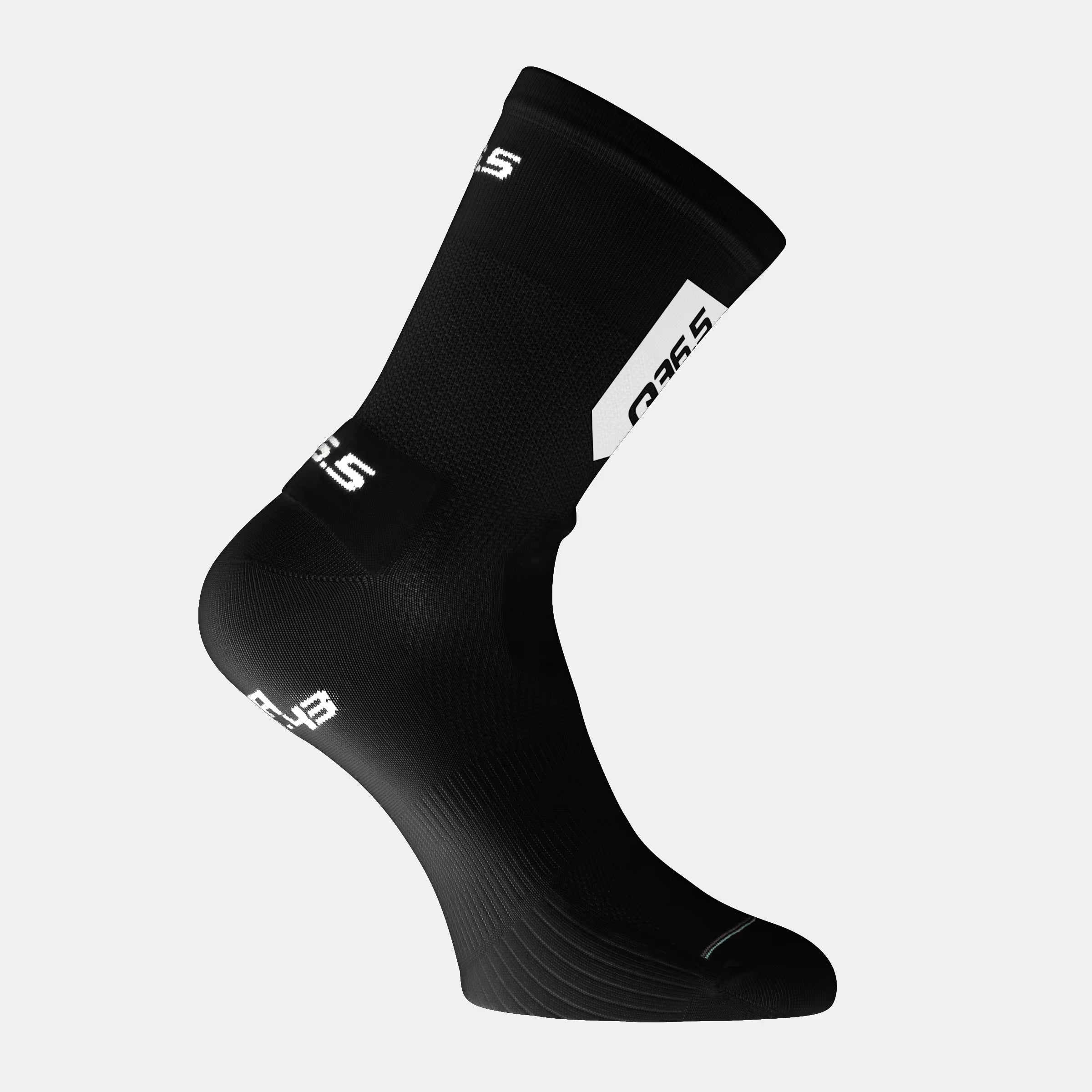 Q36.5 Ultra Socks - Black shown in profile with logo details on ankle and heel against plain background