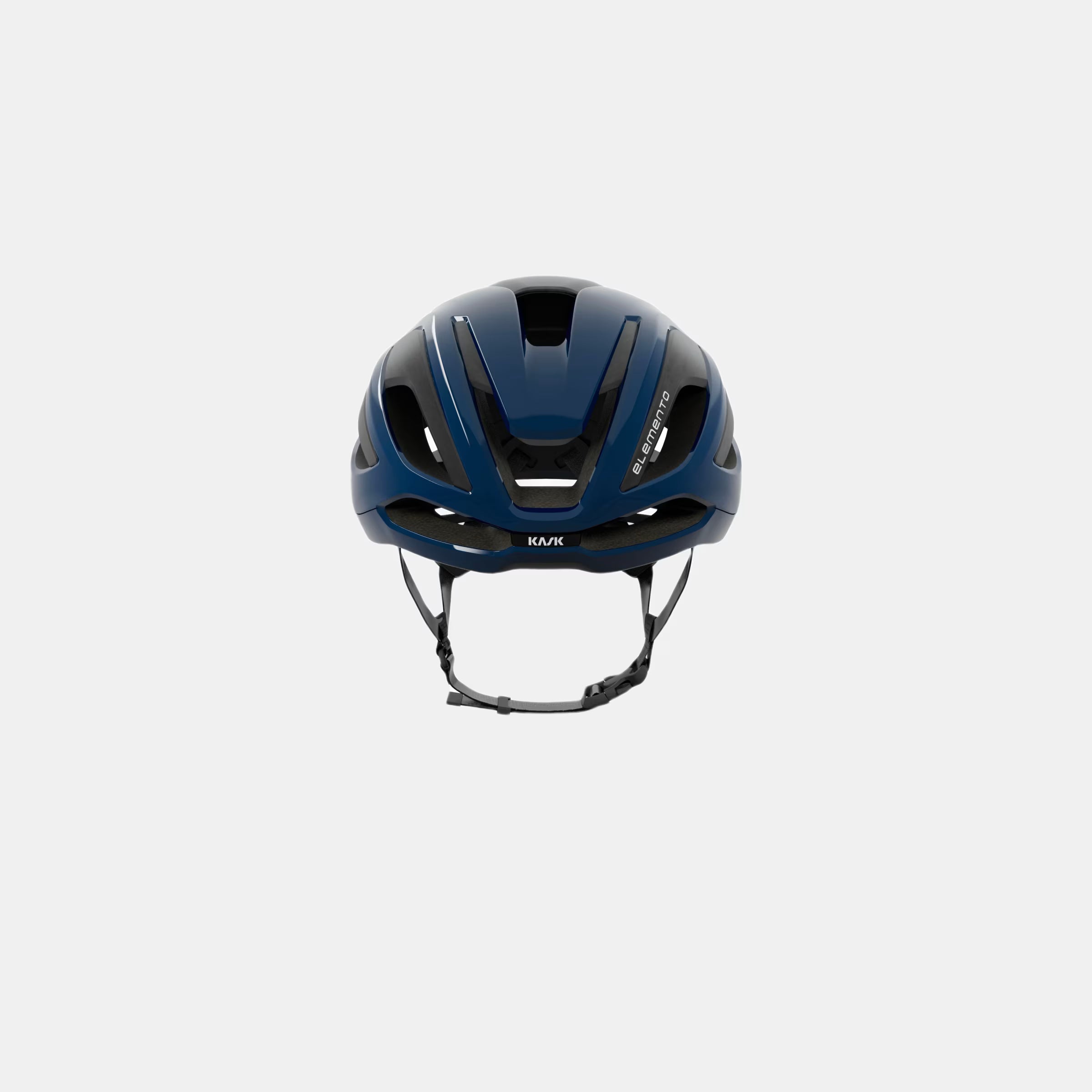 Front view of Kask Elemento Helmet - Oxford Blue showing aerodynamic vents and adjustable chin straps