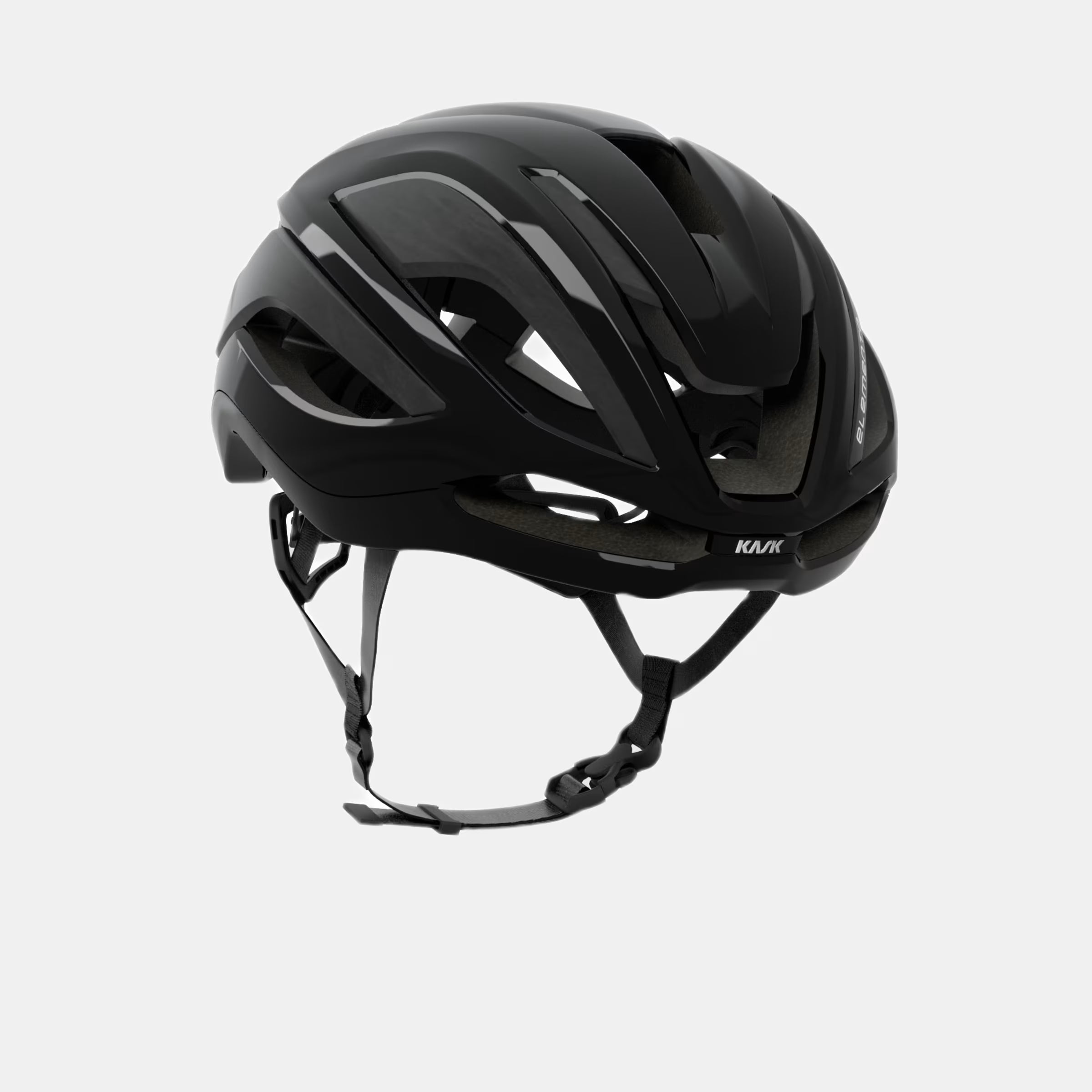 Kask Elemento Helmet - Black side view showing aero design and adjustable straps for road and gravel cycling safety