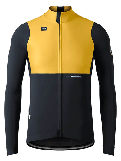 Yellow and black men's cycling jersey with eVent® DVstretch™ membrane for wind resistance and aerodynamics in cool weather.