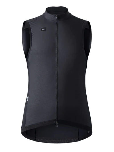 Gobik Vector women's cycling vest in black, ultralight with nylon front panel, elastane for wind protection, 10-18ºC range.