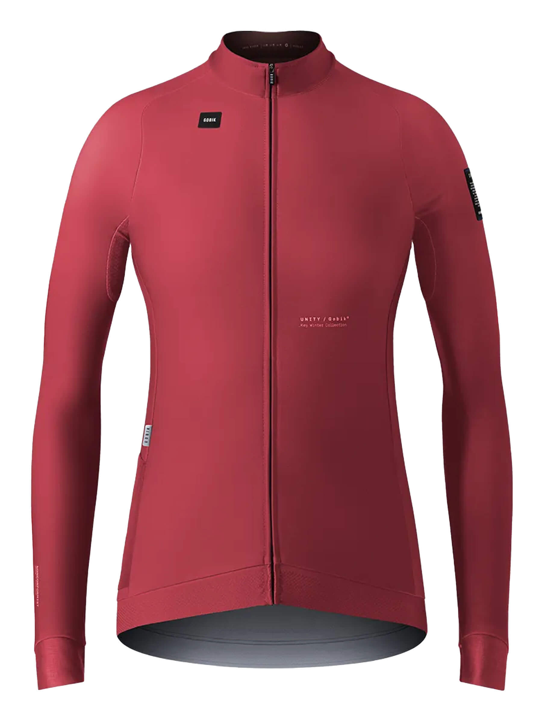 GOBIK Hyder Long Sleeve Jersey - Women's front view in deep red with full zip and sleek, form-fitting design