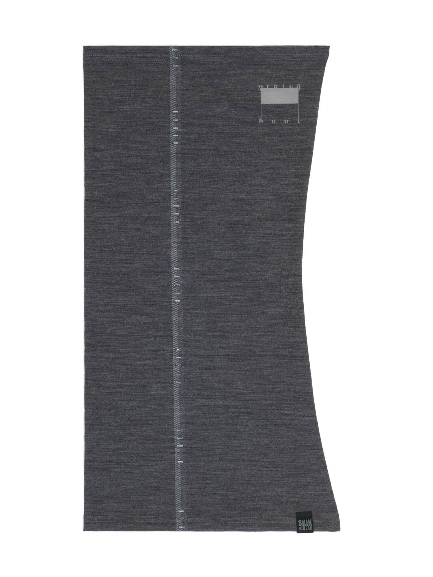 Dark gray GOBIK Moonbah Merino Neck Warmer with ergonomic shape and lightweight soft merino wool fabric for unisex use.