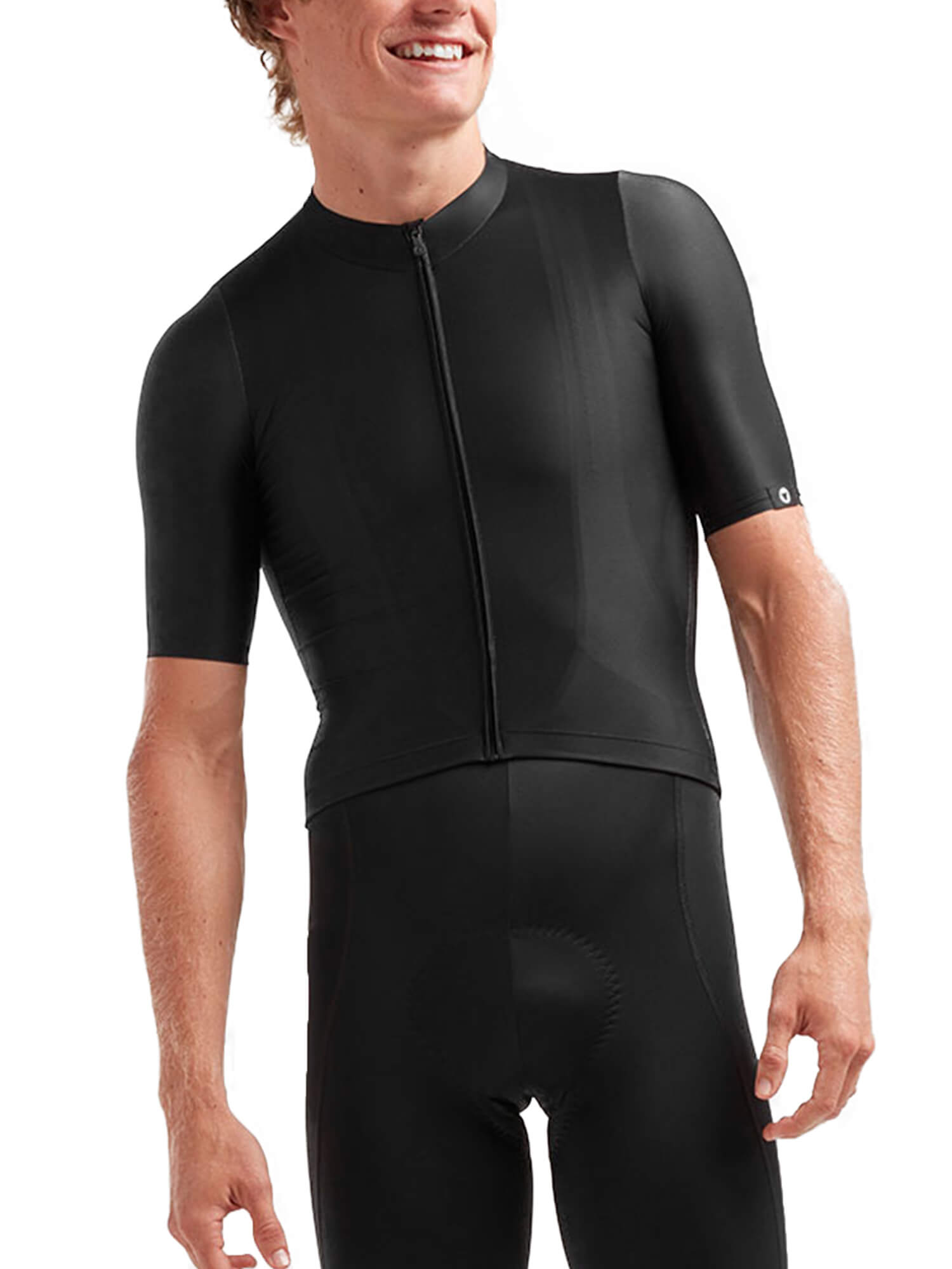 Black Sheep Cycling Essentials TEAM Jersey - Men's shown in sleek black, form-fitting design with front zipper and short sleeves