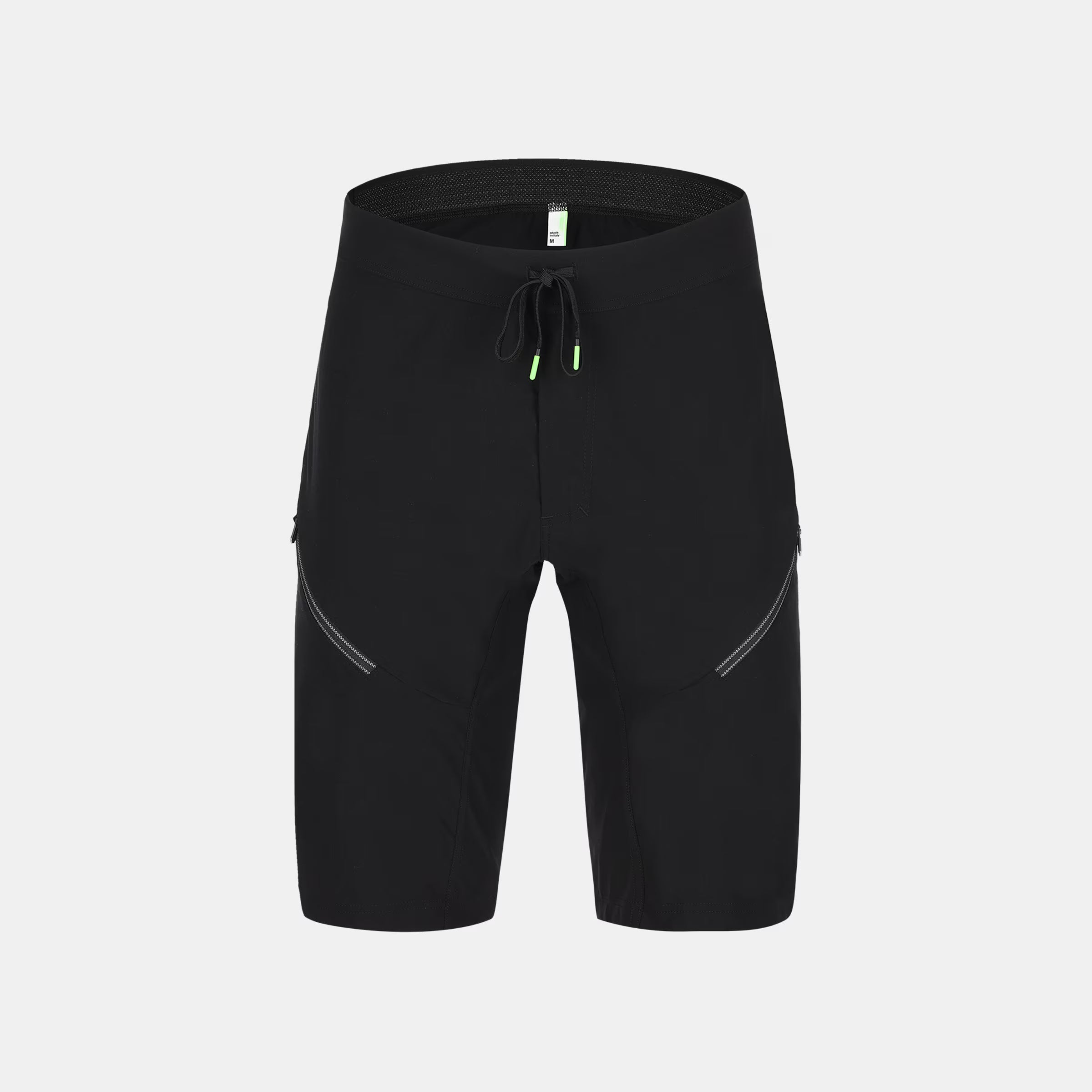 Q36.5 Adventure Baggy Shorts - Men's - Black front view with drawstring waist and zippered side pockets