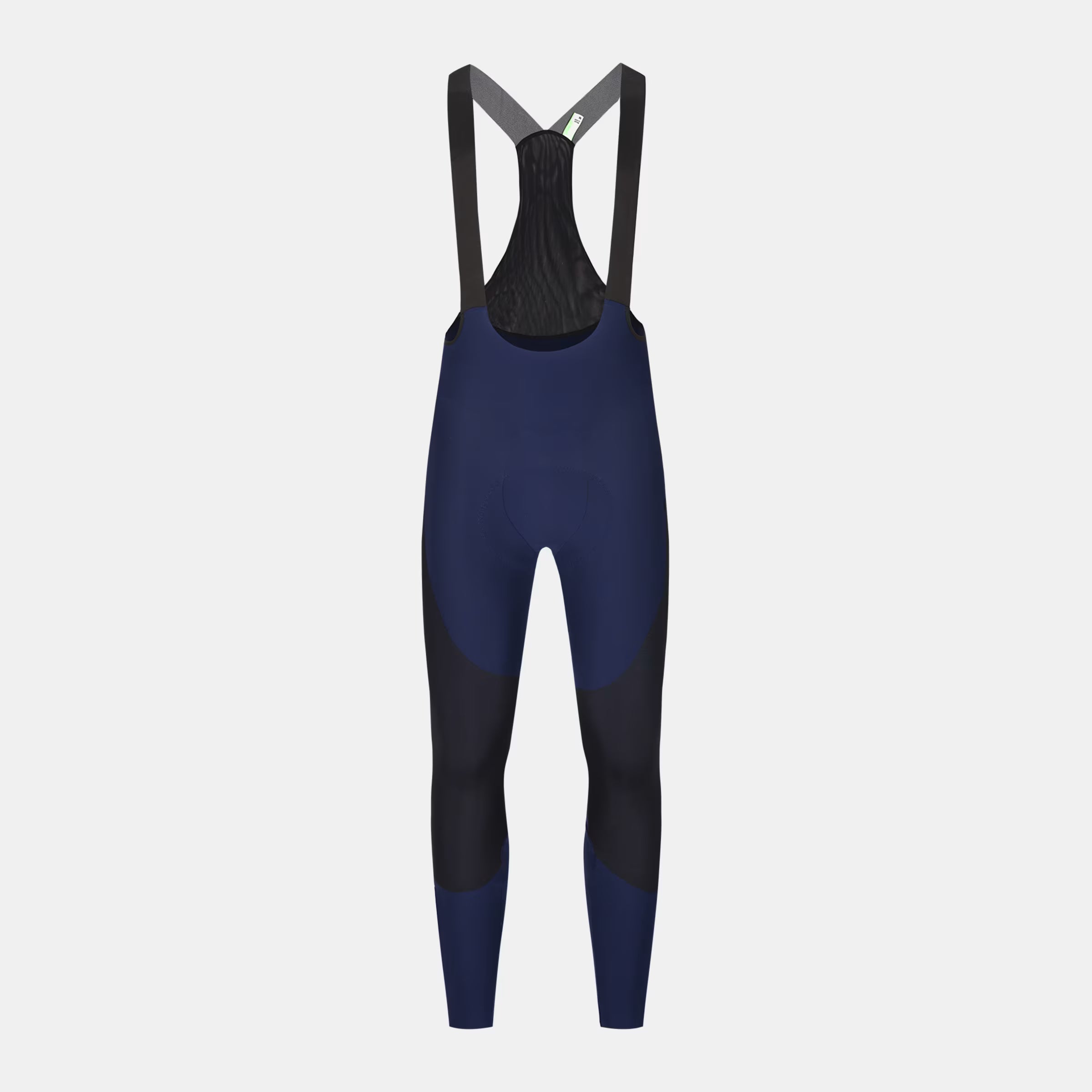 Q36.5 Adventure Winter Bib Tights - Men's - Navy Blue with black panels and mesh bib straps shown front view on white background