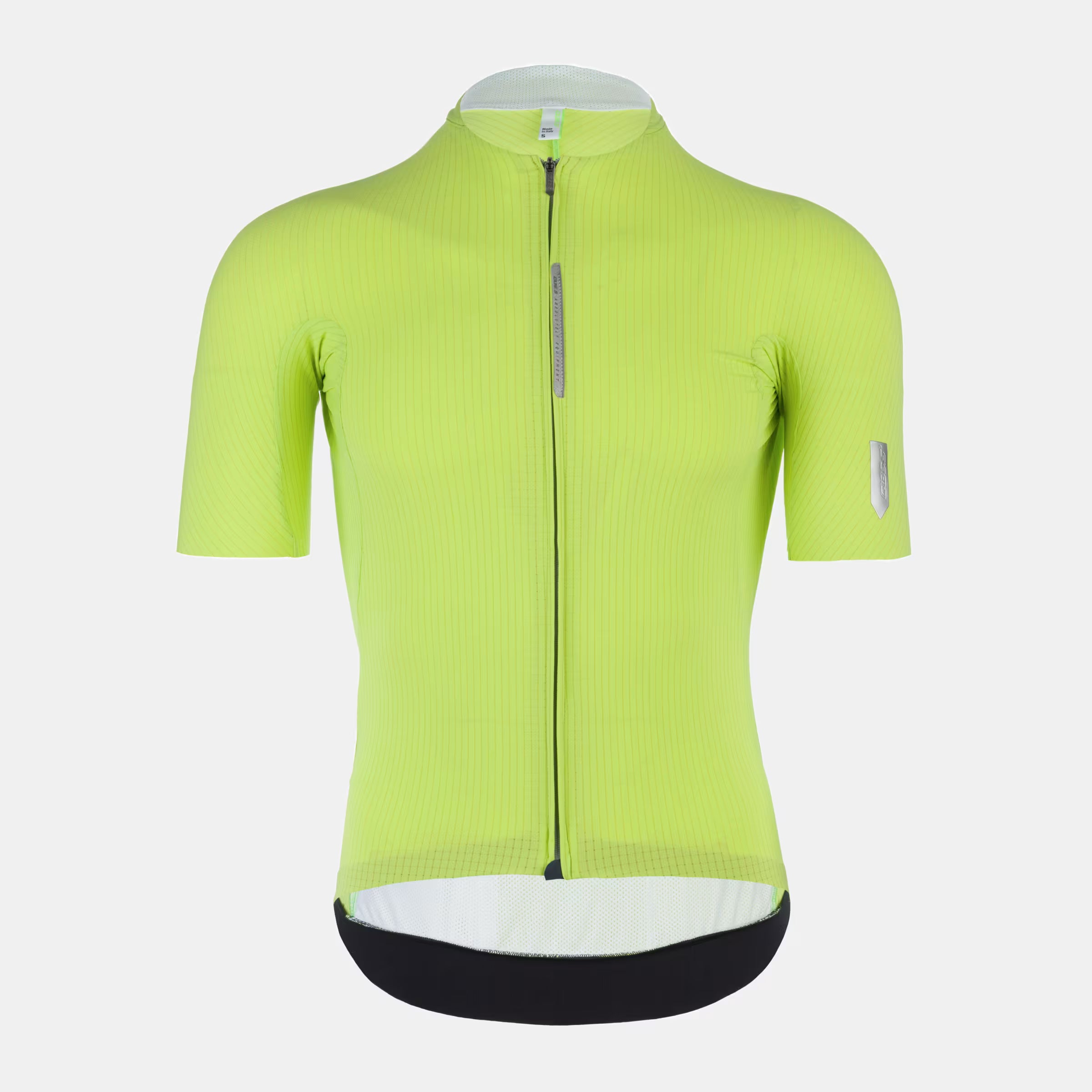 Q36.5 Dottore Pro Jersey - Men's - Lime Green front view showing slim fit and full front zipper on aerodynamic cycling jersey