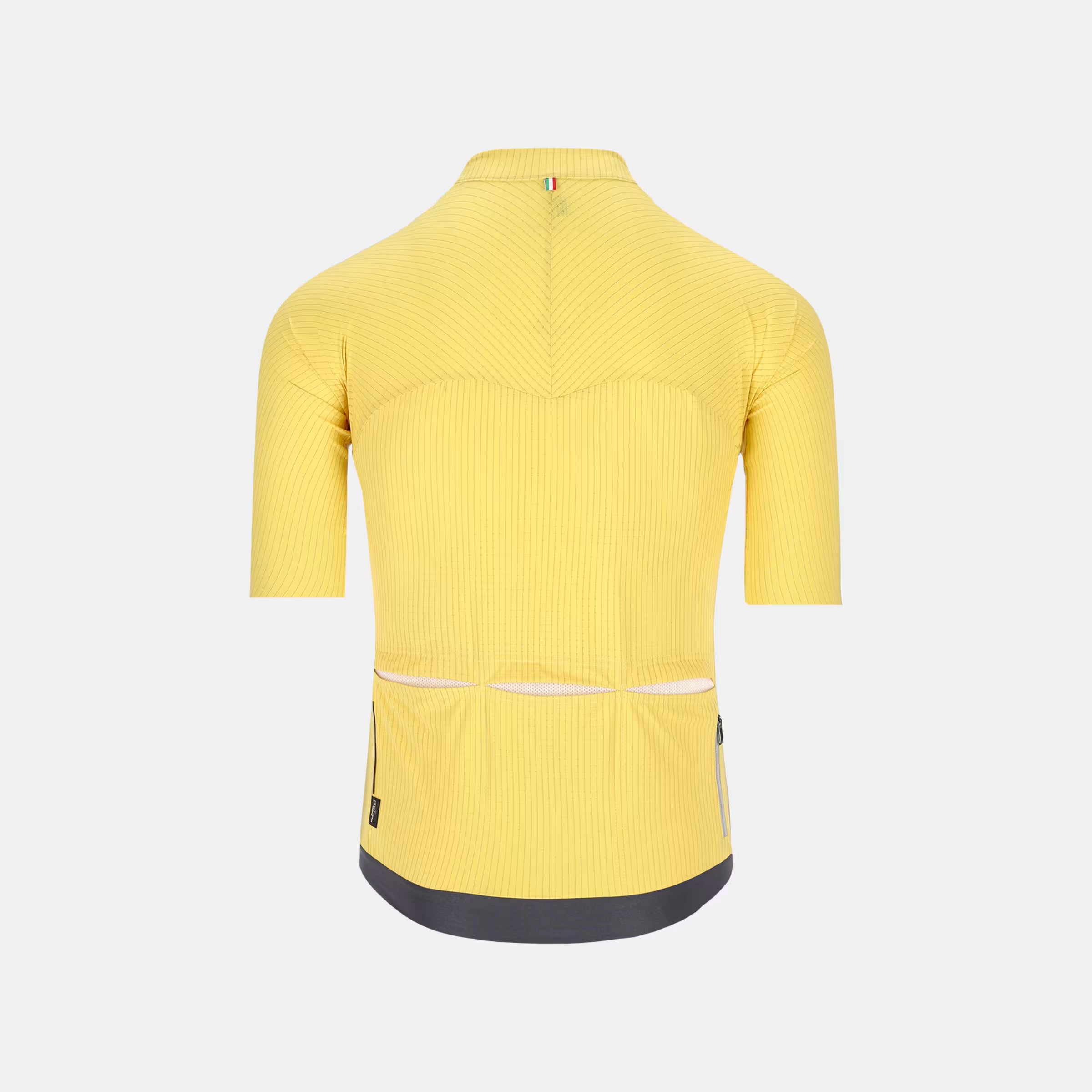 Back view of Q36.5 Dottore Pro Jersey - Men's - Naples Yellow showing breathable fabric and rear pockets design