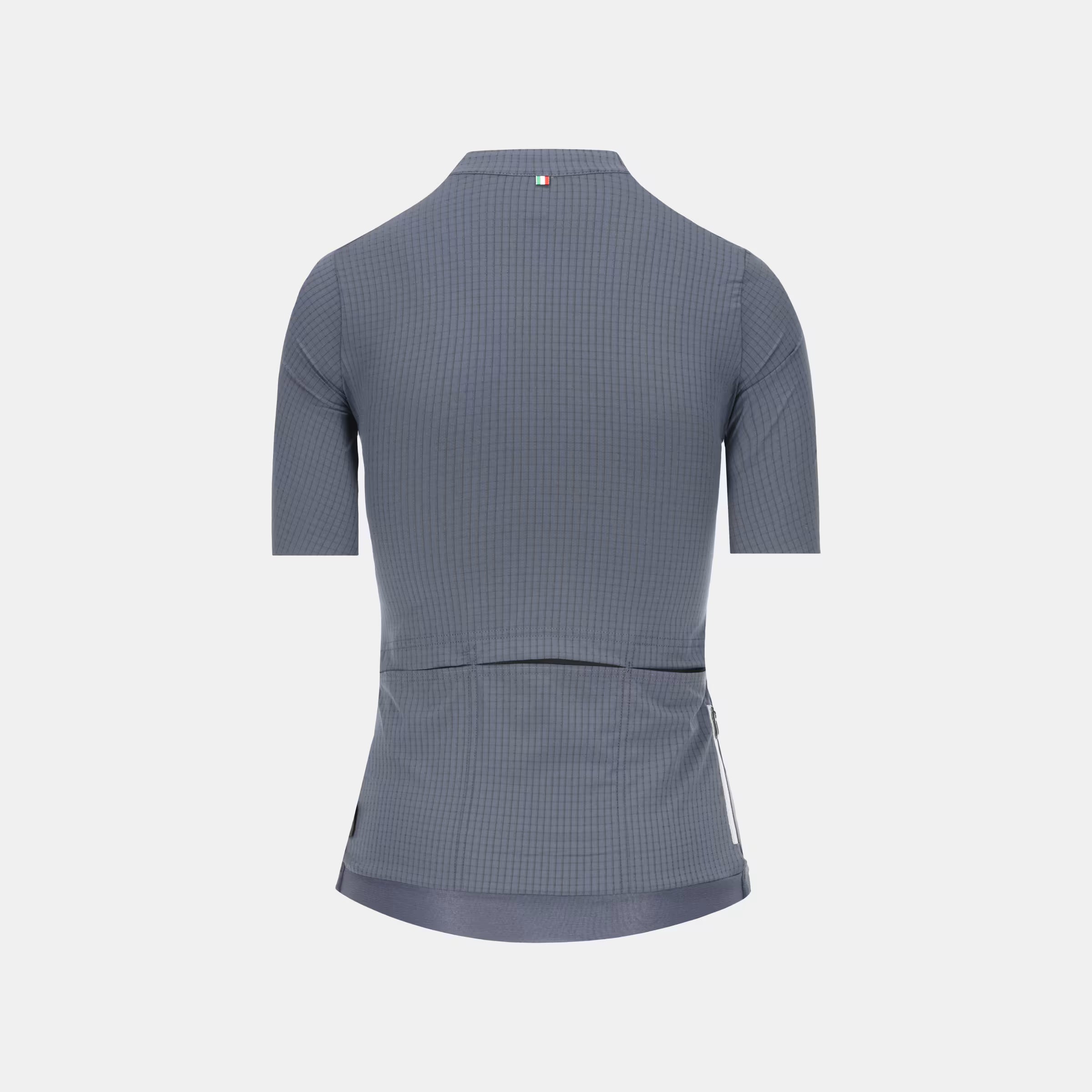 Q36.5 Dottore Pro Jersey - Women's - Grisaille Blue back view showing textured fabric and rear pockets for cycling performance