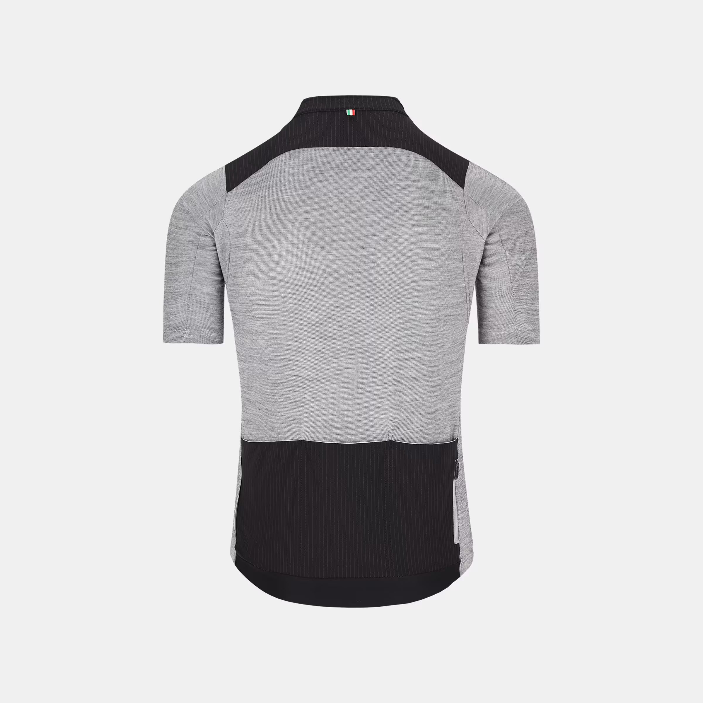 Back view of Q36.5 Adventure Jersey - Men's - Anthracite Grey with short sleeves and contrasting black panel at lower back
