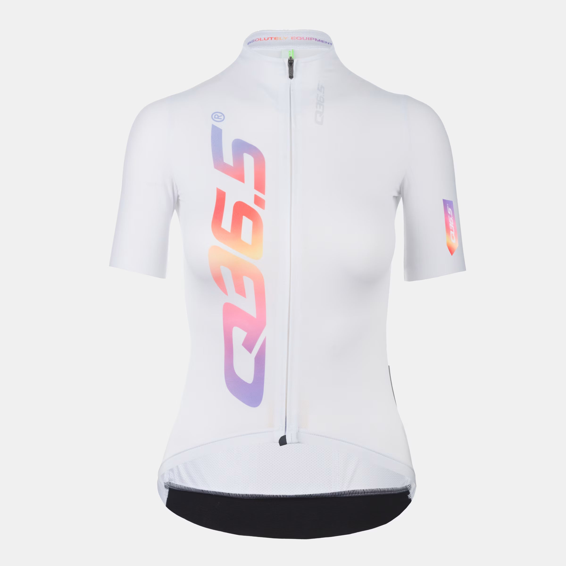 Q36.5 Gregarius Pro Signature Jersey - Women's - Arcobaleno White front view with gradient logo and full zipper on short sleeve cycling jersey