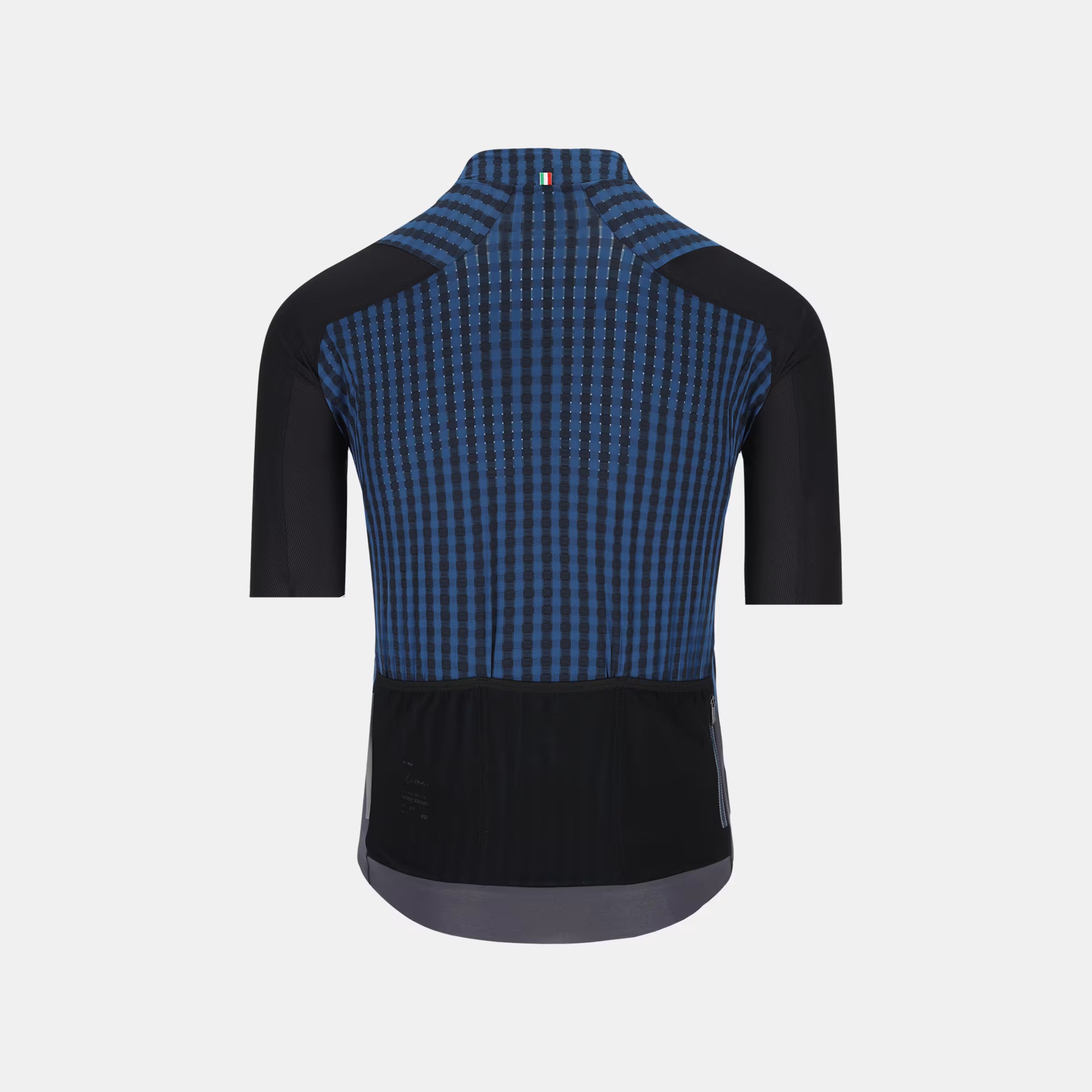 Back view of Q36.5 Dottore Clima Jersey - Men's - Navy Blue with patterned mesh and breathable design for summer rides