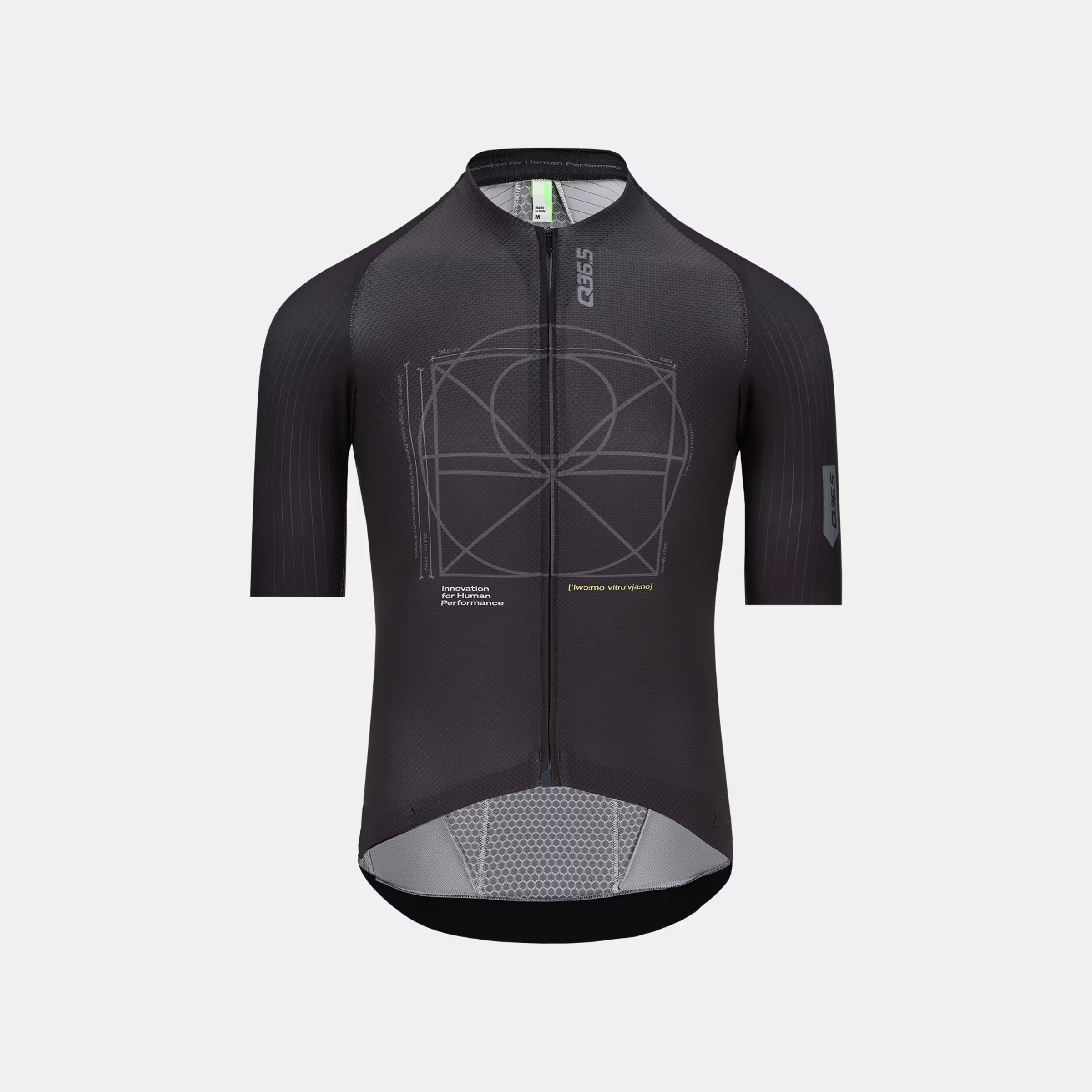 Q36.5 Gregarius Clima Vitruvian Jersey - Men's - Anthracite Grey shown front view with short sleeves and full zip closure