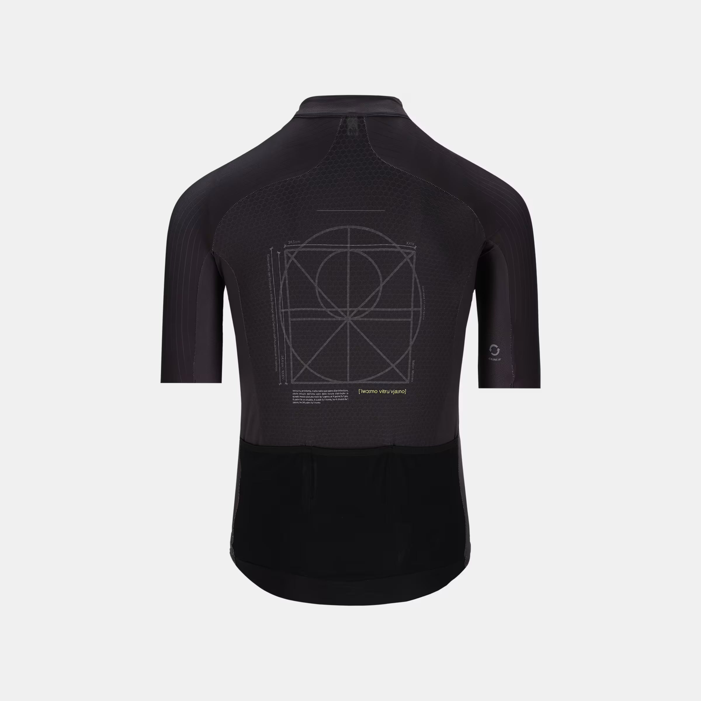 Back view of Q36.5 Gregarius Clima Vitruvian Jersey - Men's - Anthracite Grey with geometric design and short sleeves