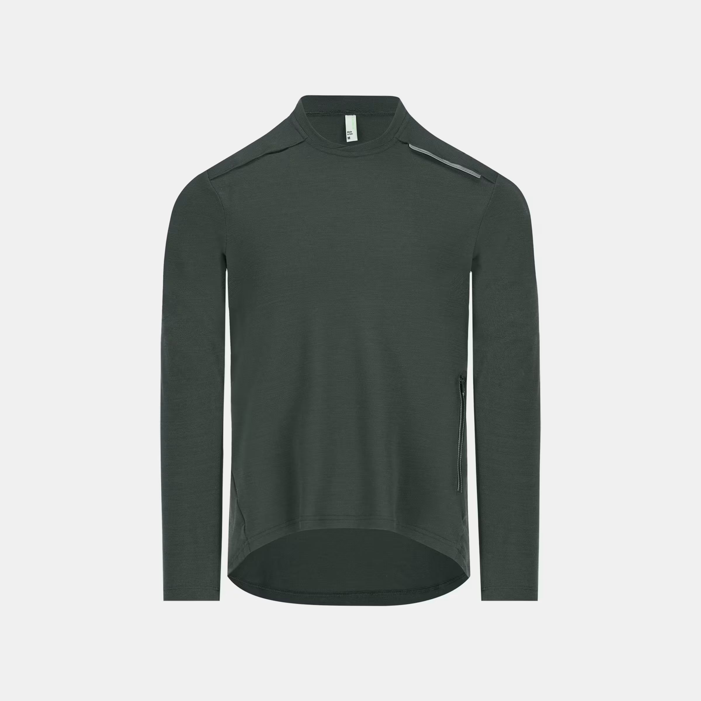 Q36.5 Adventure Tech T-shirt Long Sleeve - Men's - Forest Green shown flat with long sleeves and zippered pocket detail