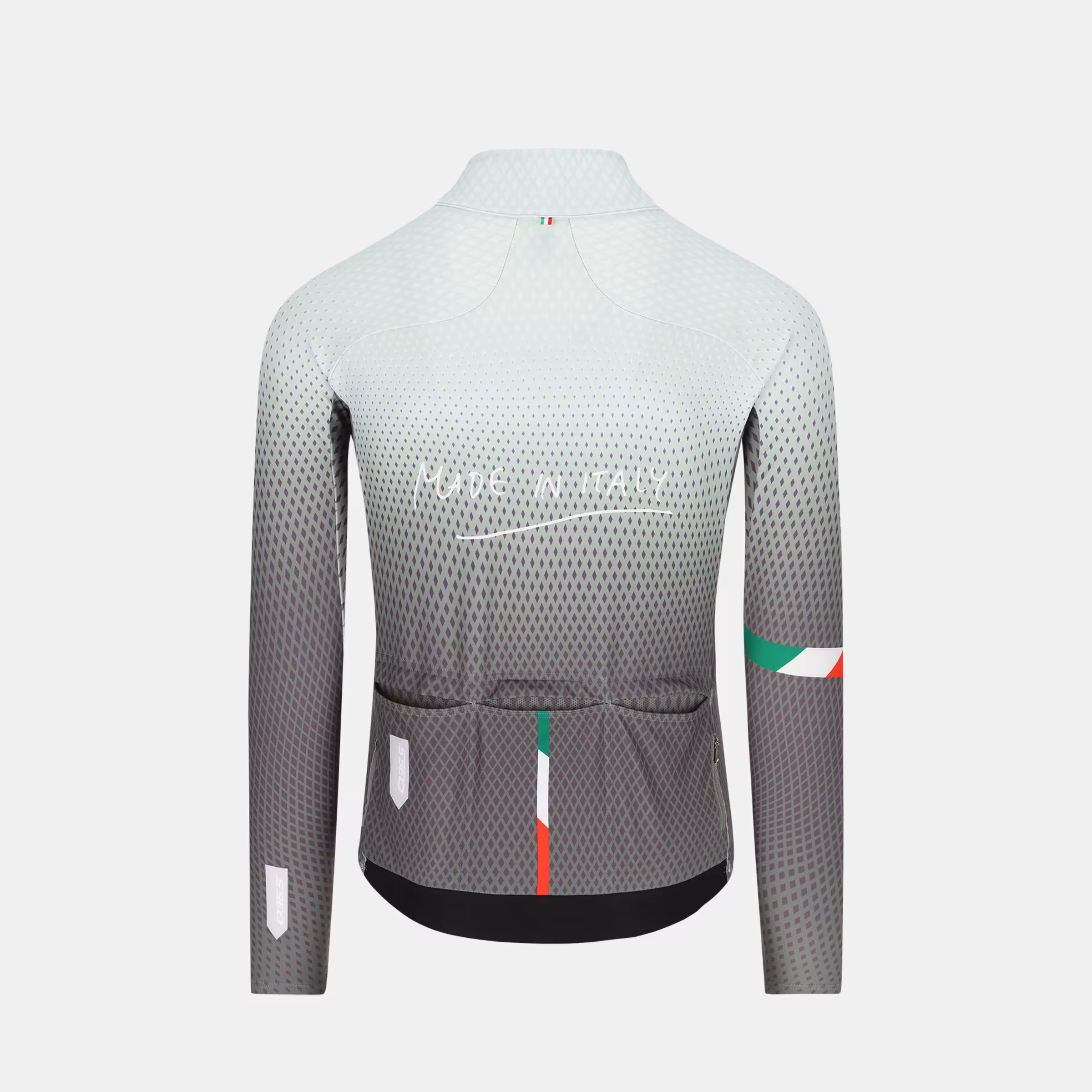 Q36.5 Gregarius Hybrid Made in Italy Long Sleeve Jersey - Men's - Olive Green with rear pockets and Italian flag details