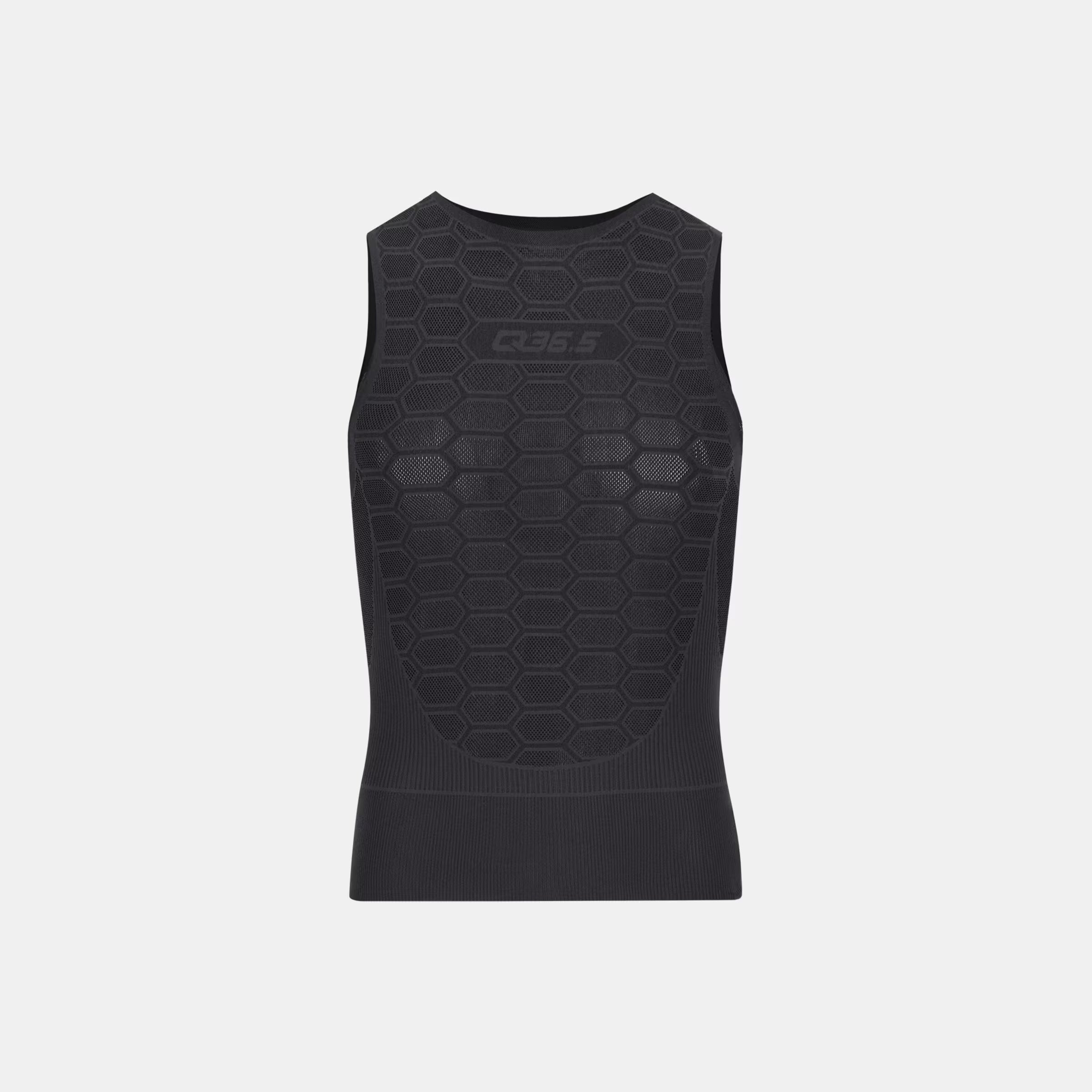 Back view of Q36.5 Base Layer 1 Sleeveless - Anthracite Grey showing hex pattern ventilation panels