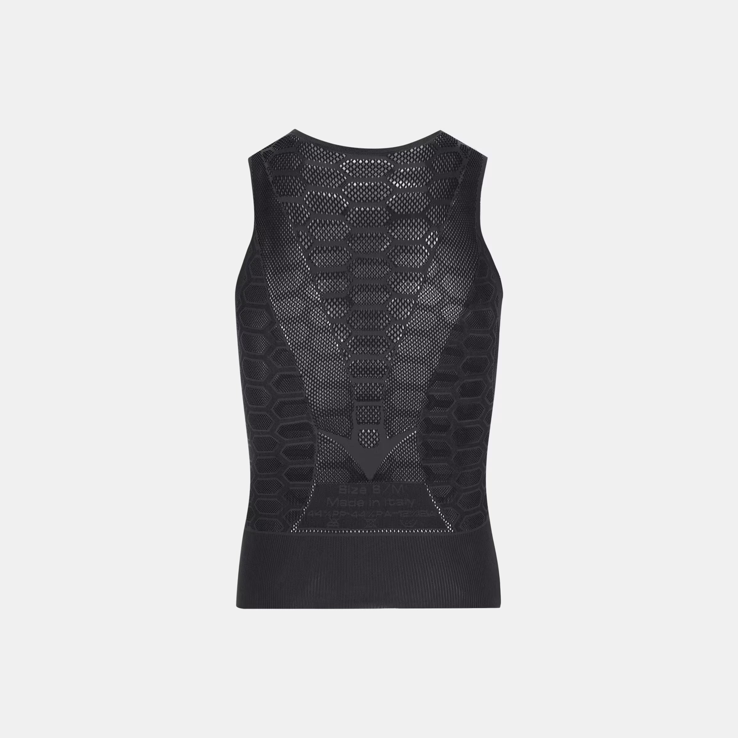 Back view of Q36.5 Base Layer 1 Sleeveless - Anthracite Grey showing breathable hex pattern and seamless knit design