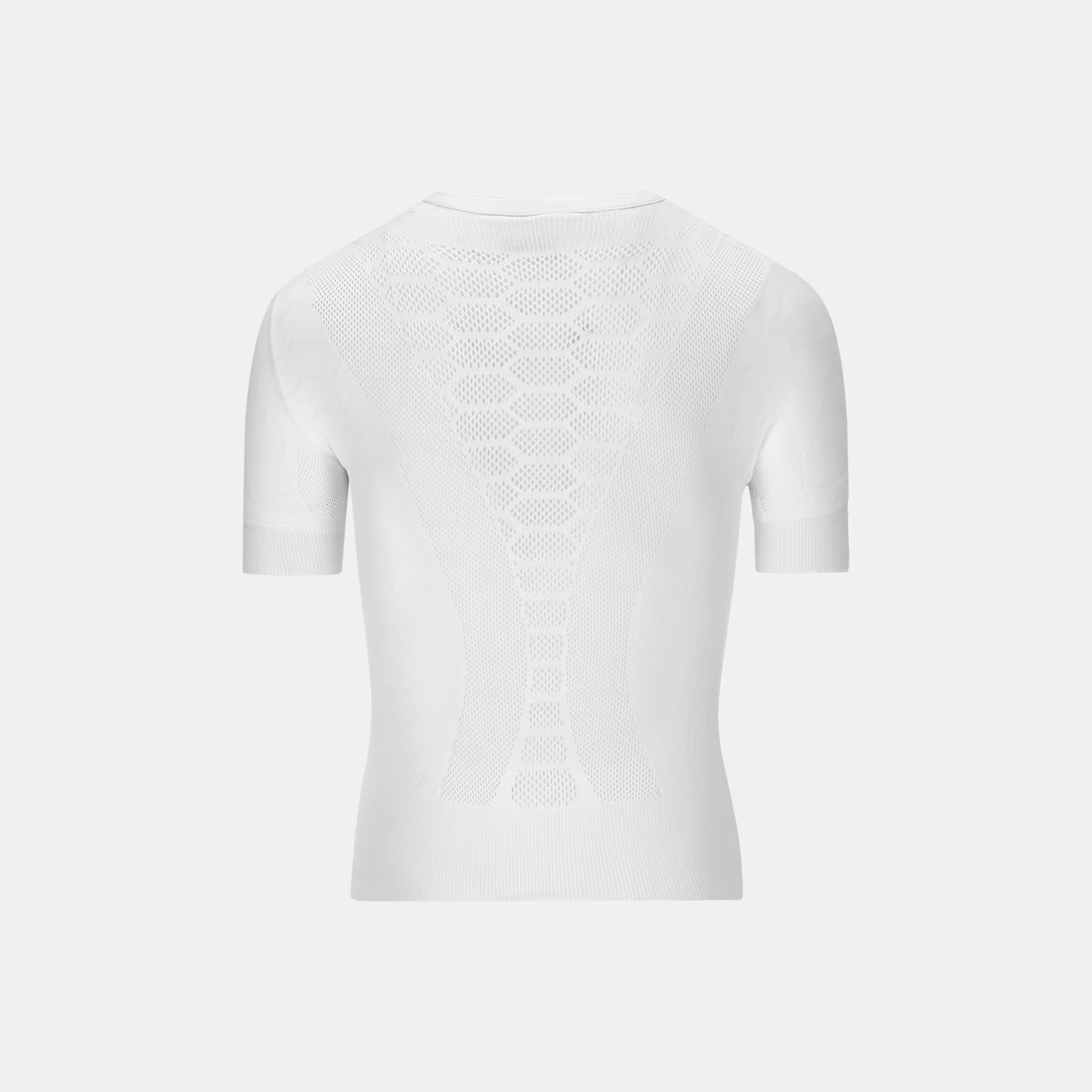 Q36.5 Base Layer 2 Short Sleeve - White showing back view with breathable mesh pattern and fitted short sleeves