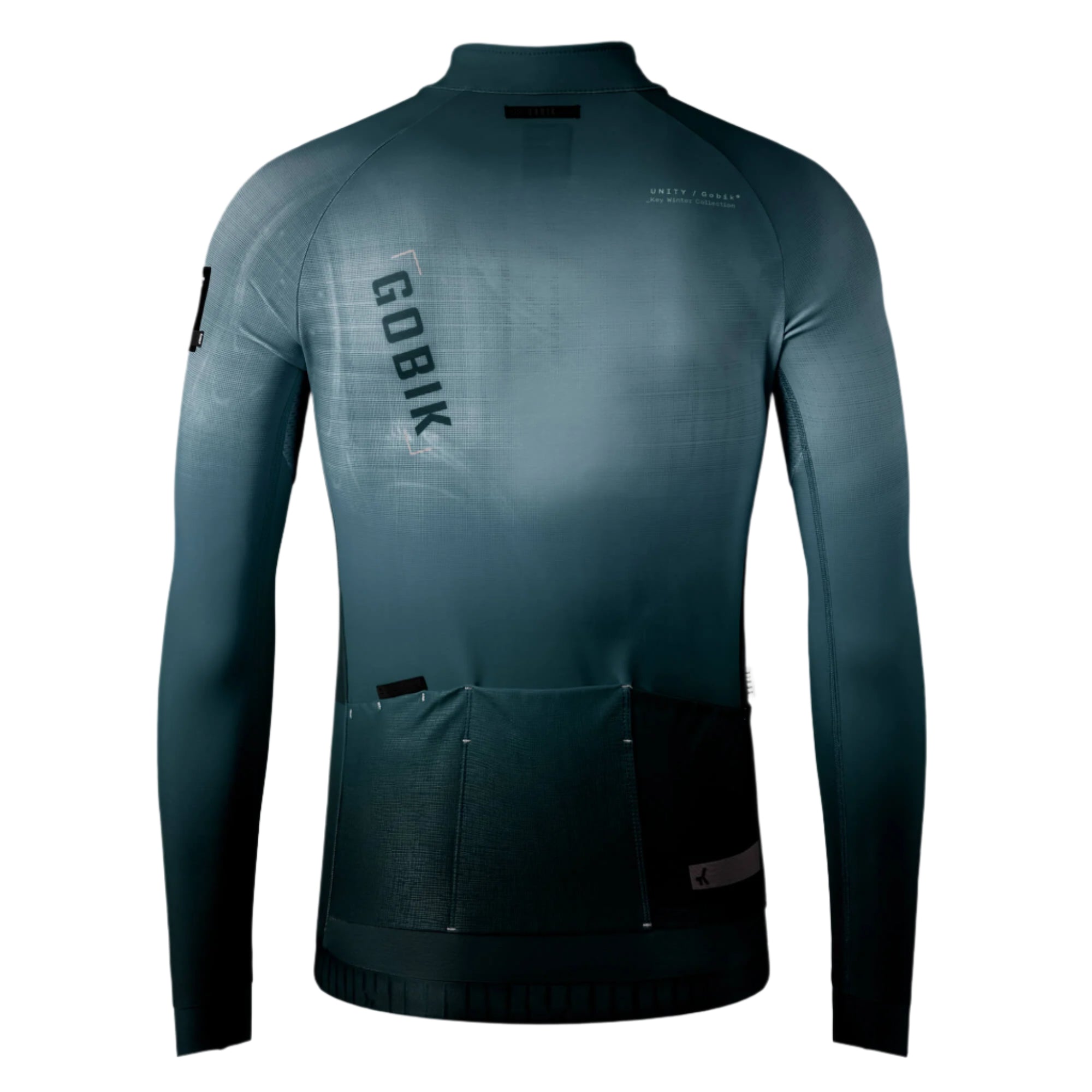 GOBIK Hyder Long Sleeve Jersey - Men's shown from back in dark color with long sleeves and rear pockets for cycling use.