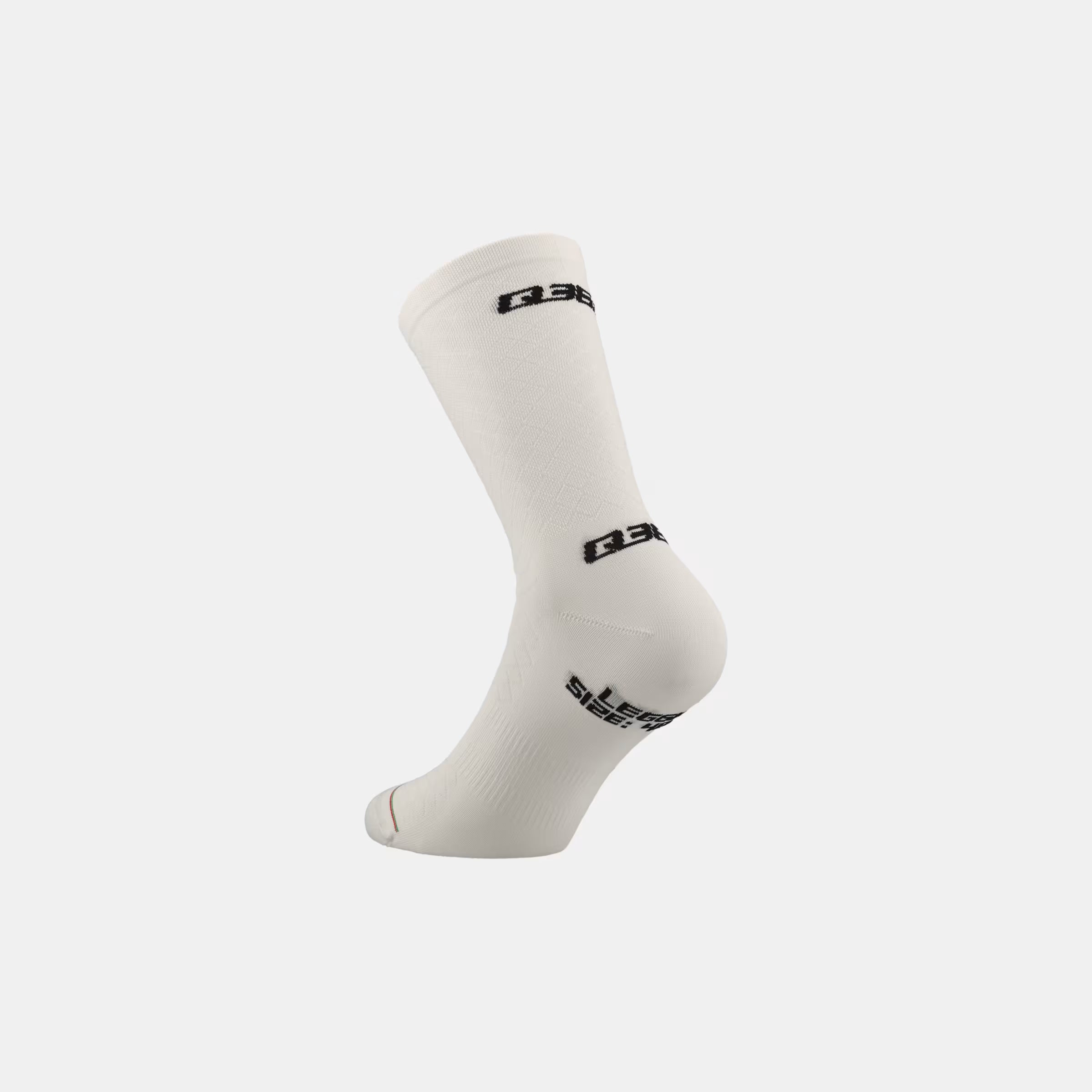 Single Q36.5 Leggera Socks - White shown on a white background with subtle texture and logo detail