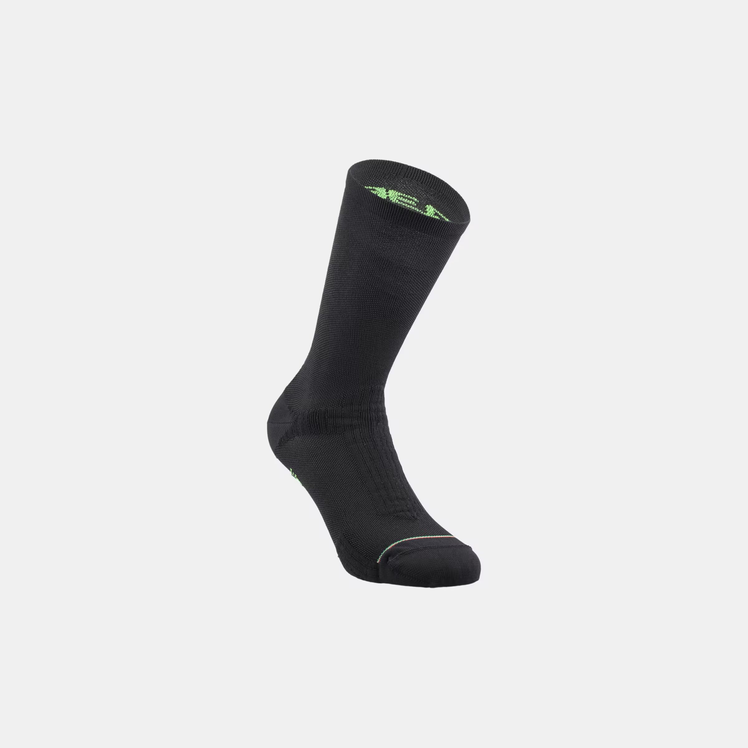 Q36.5 Adventure Insulation Socks - black shown front angle with thermoregulating coffee-charcoal yarn and cushioned sole
