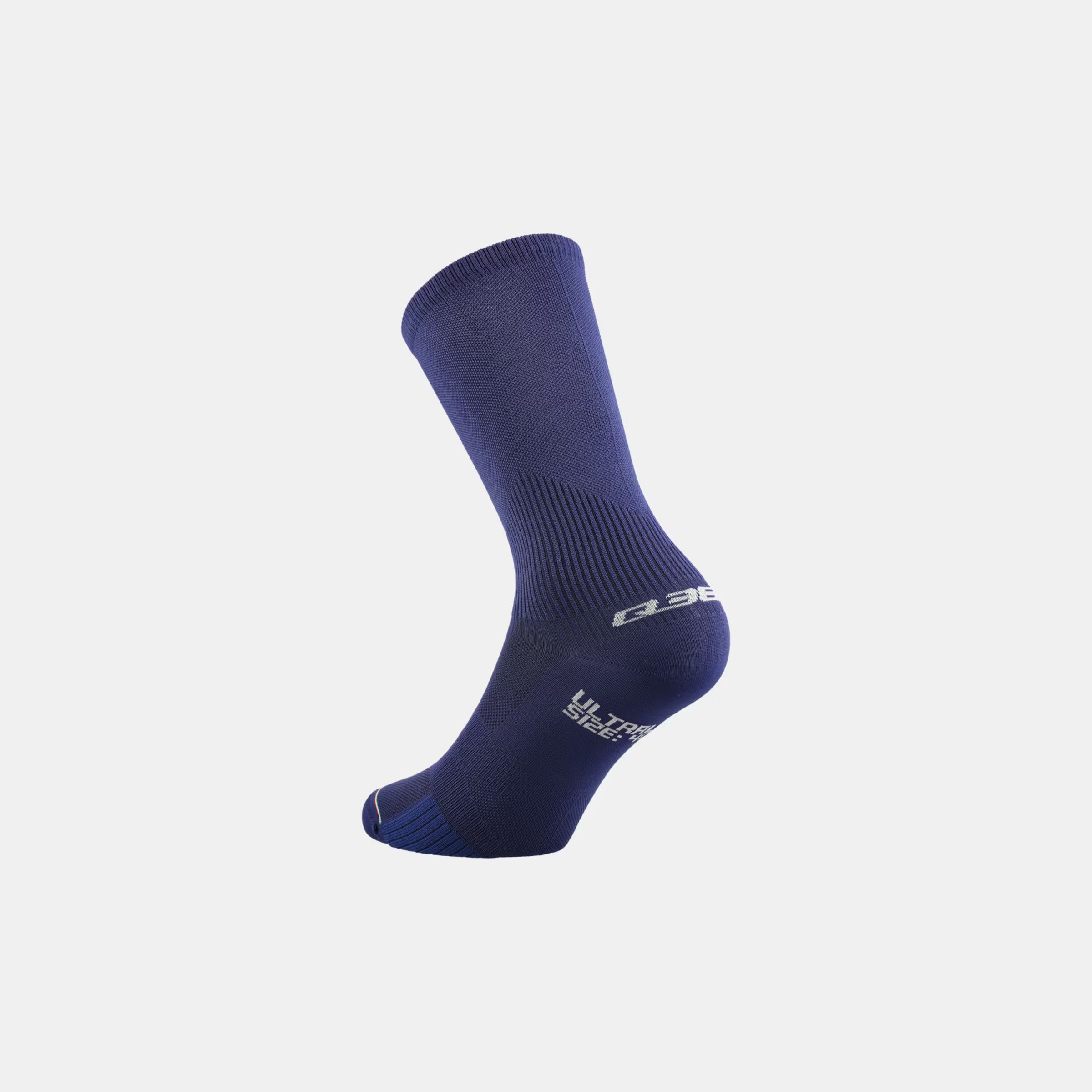 Q36.5 Ultra Long Socks - Navy Blue with seamless design and cushioned sole shown against white background