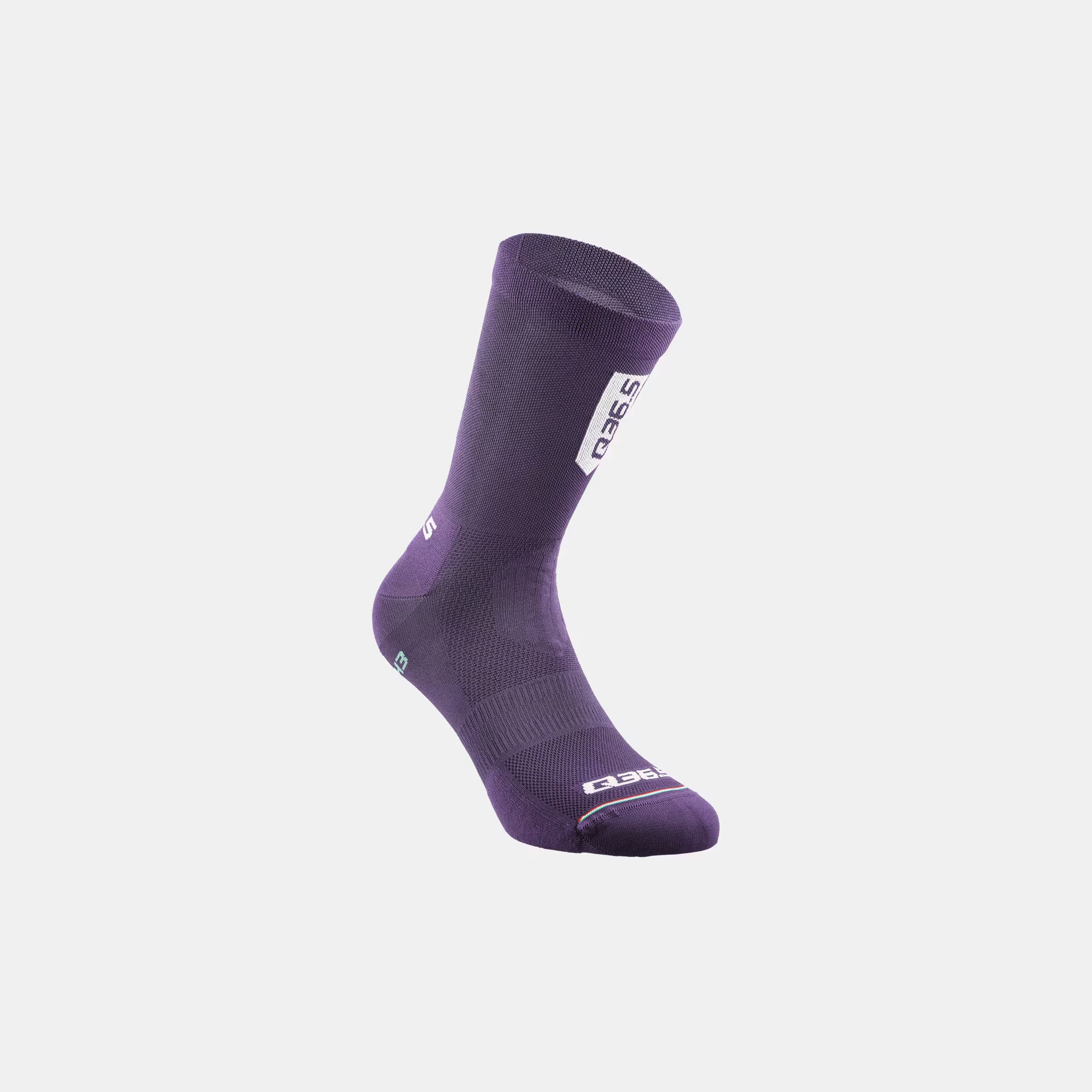 Single Q36.5 Ultra Socks - Persian Purple shown angled with branding on cuff and toe against white background