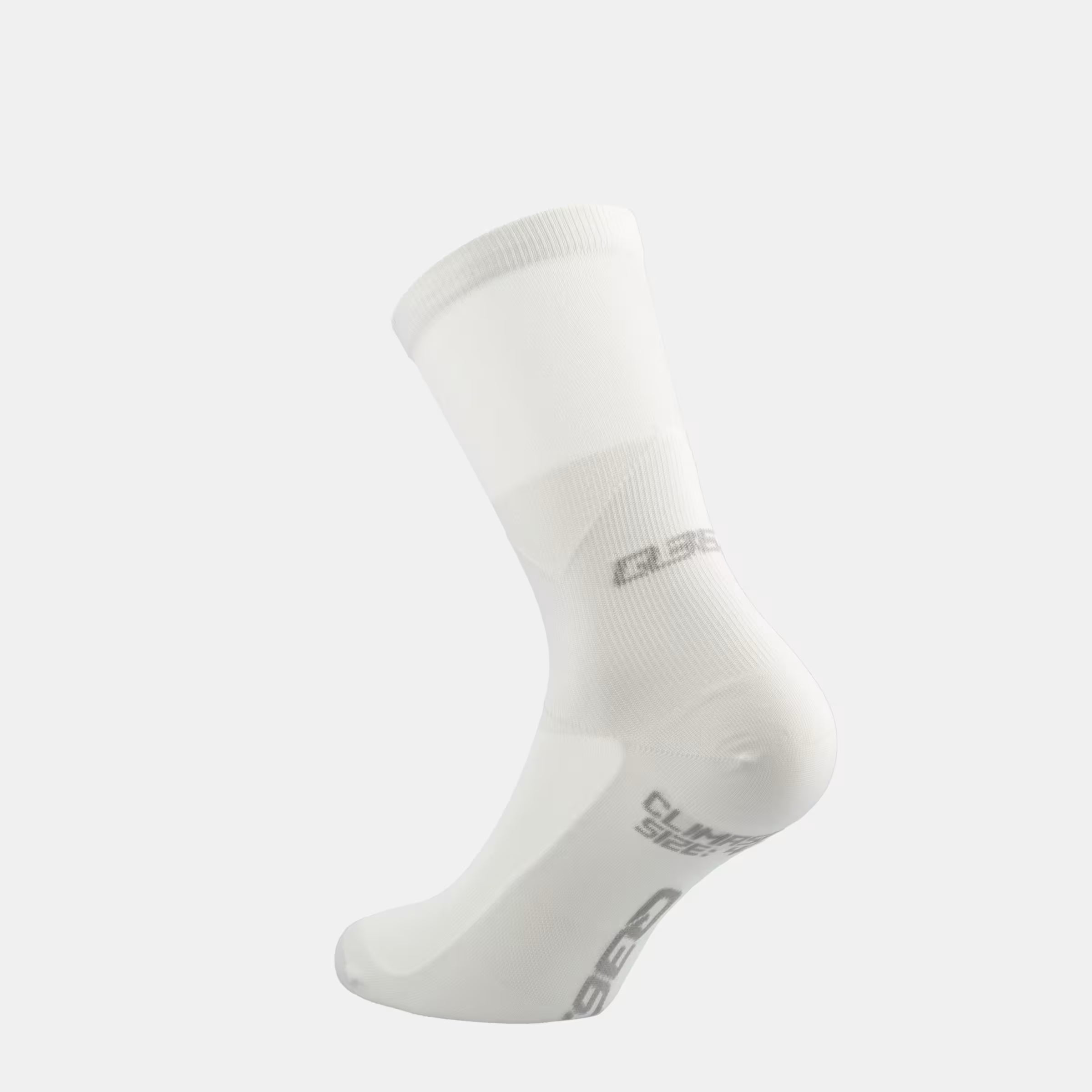 Q36.5 Clima Socks - White shown single side view highlighting lightweight breathable fabric and cushioned sole design