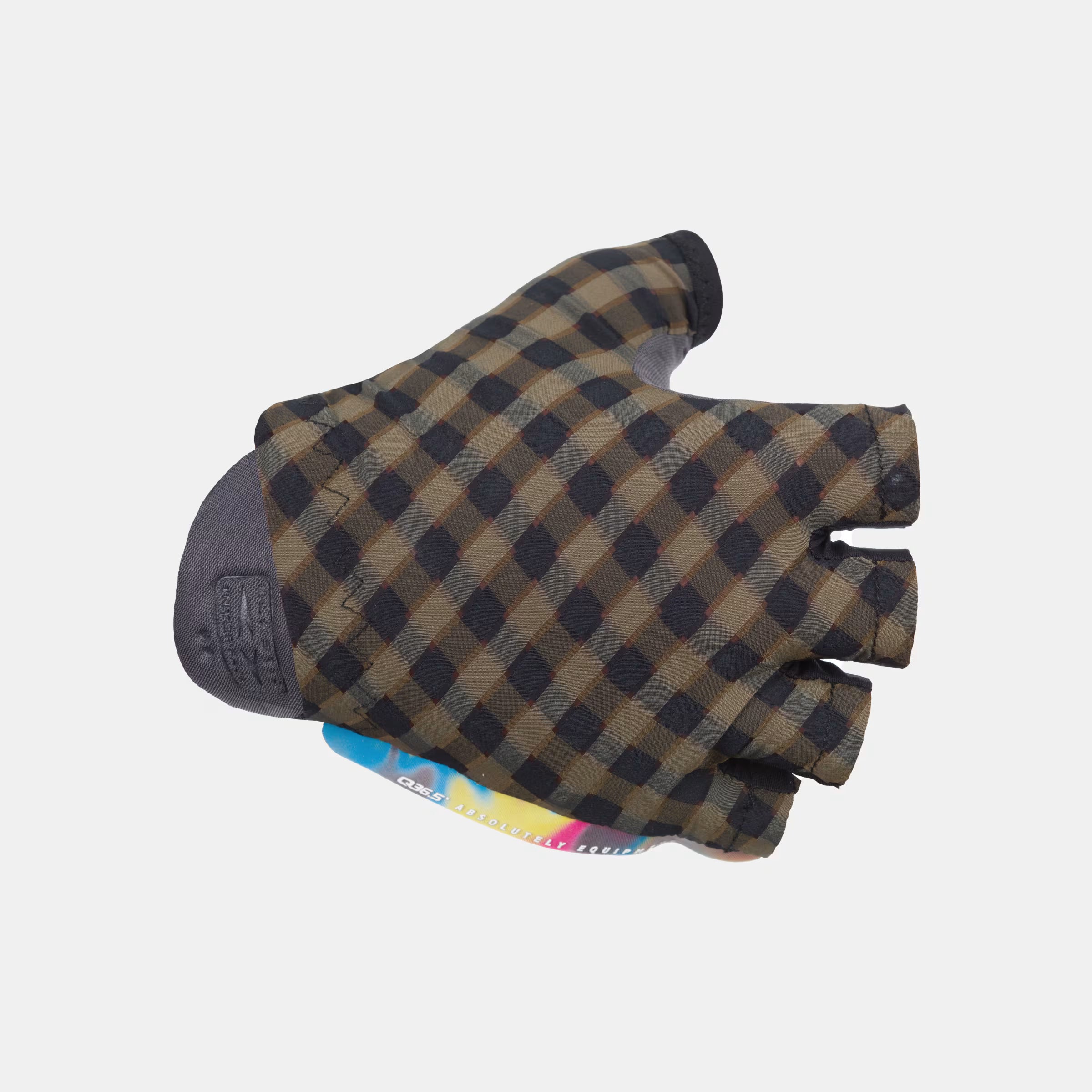 Q36.5 Dottore Clima Summer Gloves - Olive Green with checkered pattern and fingerless design for cycling comfort