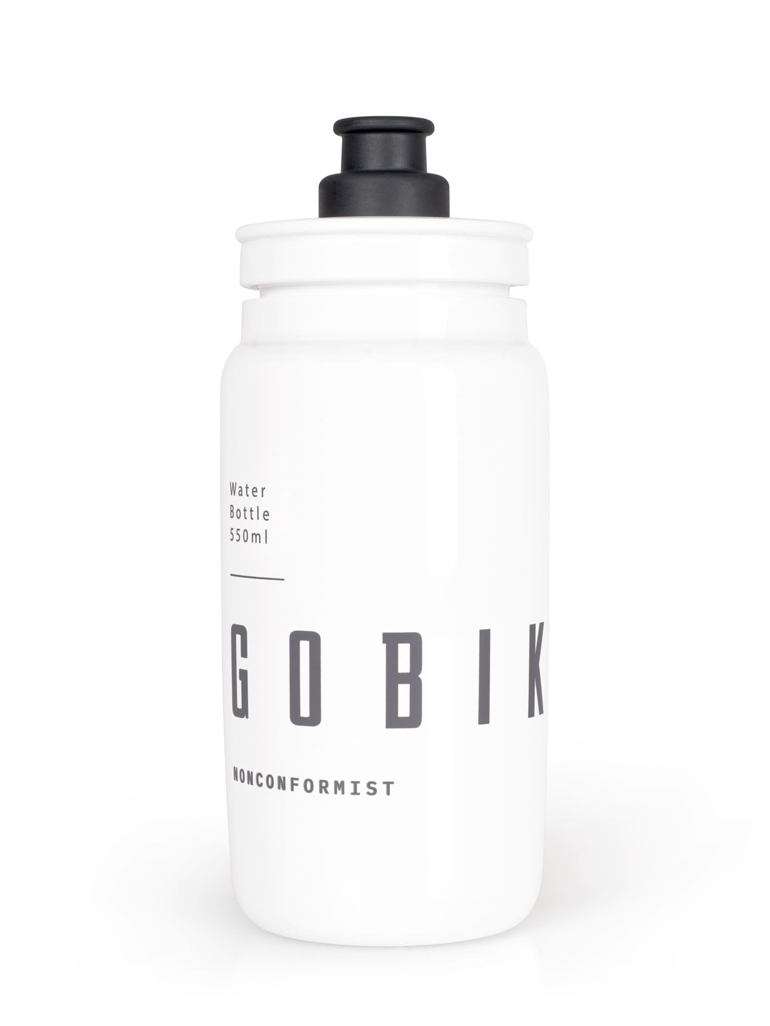 GOBIK Fly Water Bottle 500ml in white with black cap, lightweight and compact design for easy hydration
