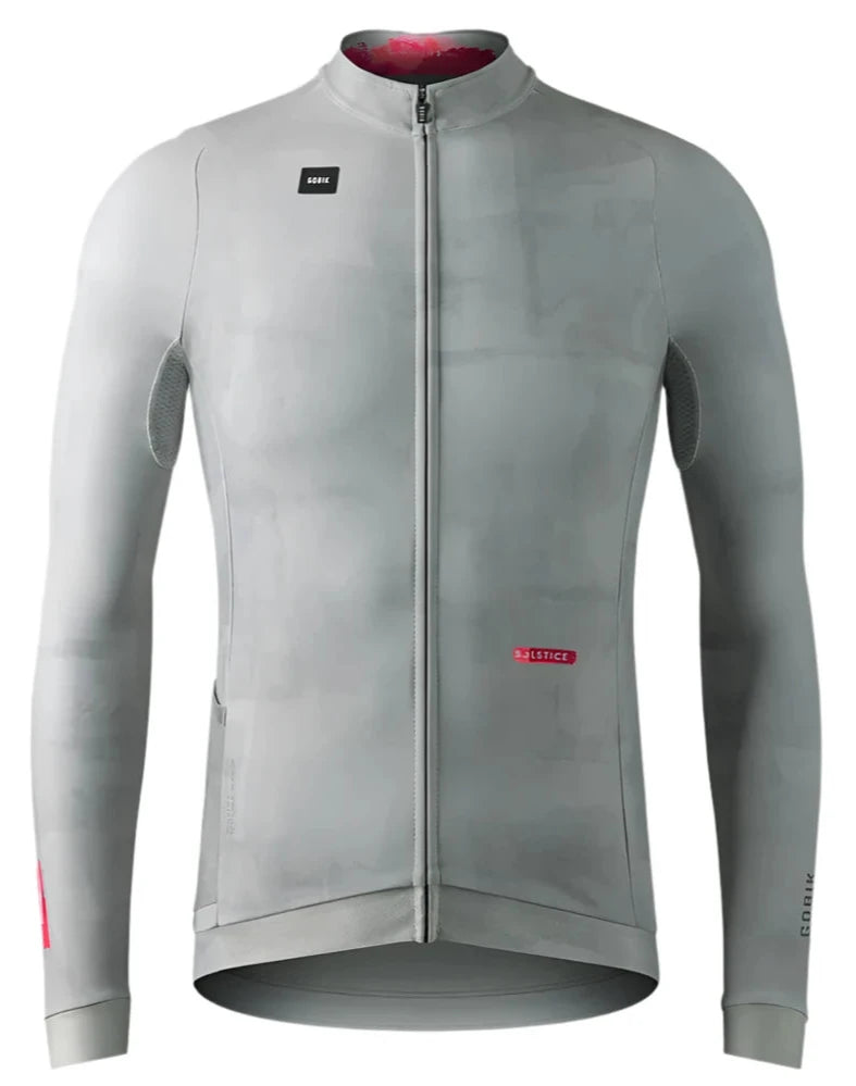 GOBIK Hyder Long Sleeve Jersey - Men's in light gray with full front zipper and breathable side panels for winter cycling layers