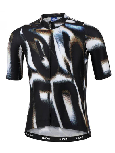 Black and white women's cycling jersey with a print, made of lightweight and soft Light Asteroid 2.0 fabric for a perfect fit and high-performance experience.
