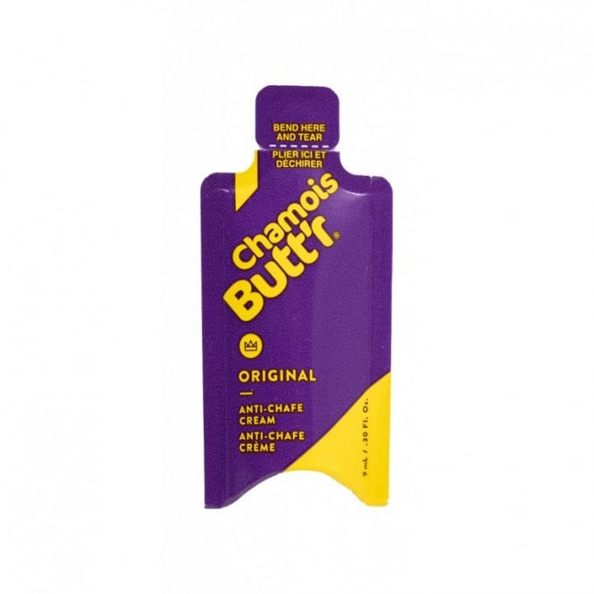 Chamois Butt'r Chamois Cream - Original pouch in purple and yellow packaging for anti-chafe skin protection