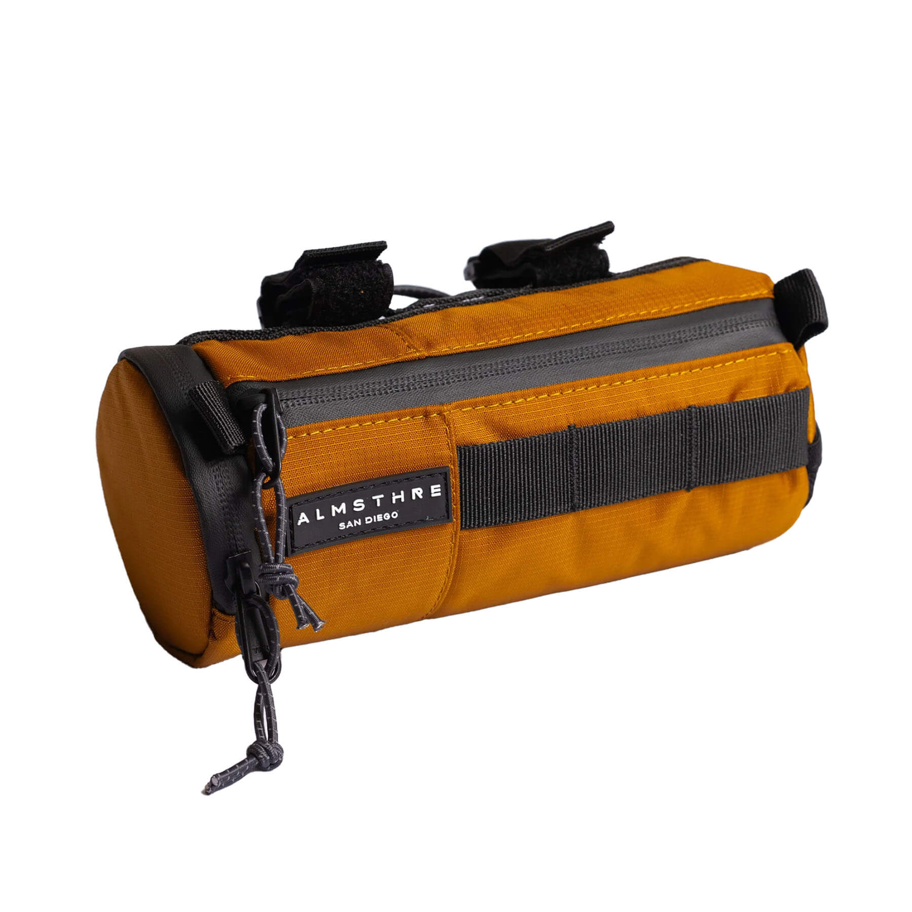 ALMSTHRE Compact Bar Bag in orange with zipper pocket and attachment straps for bike handlebars storage