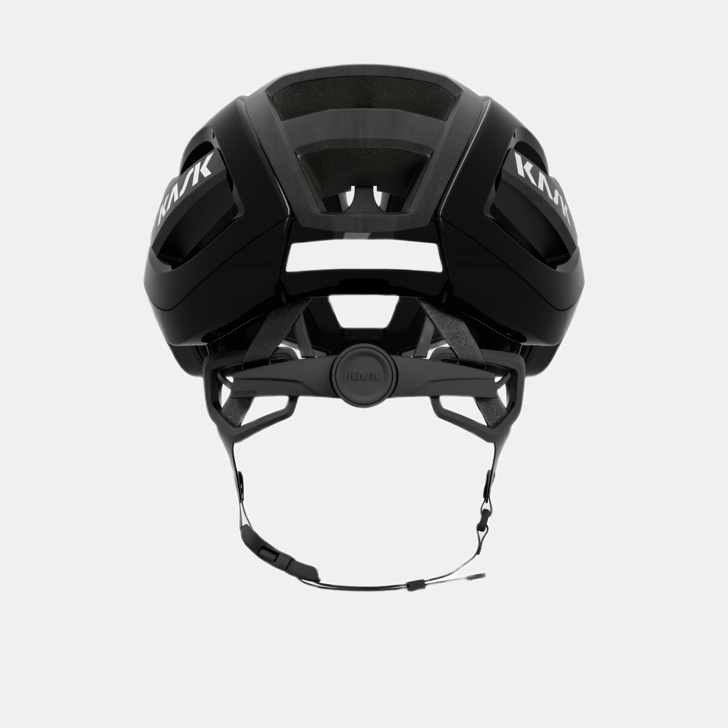 Rear view of Kask Elemento Helmet  - Black showing adjustable fit system and ventilation openings for airflow