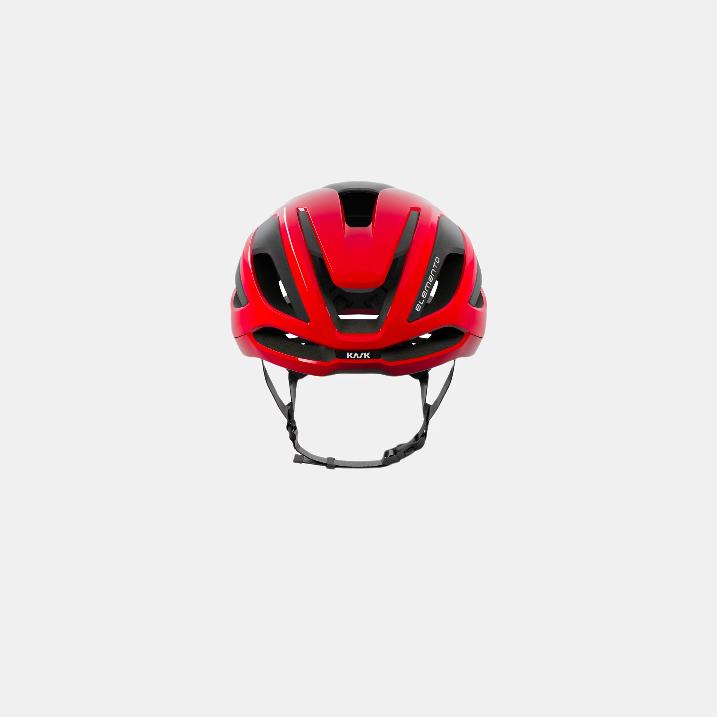 Kask Elemento Helmet  - Red front view showing aerodynamic vents and adjustable chin strap for secure fit