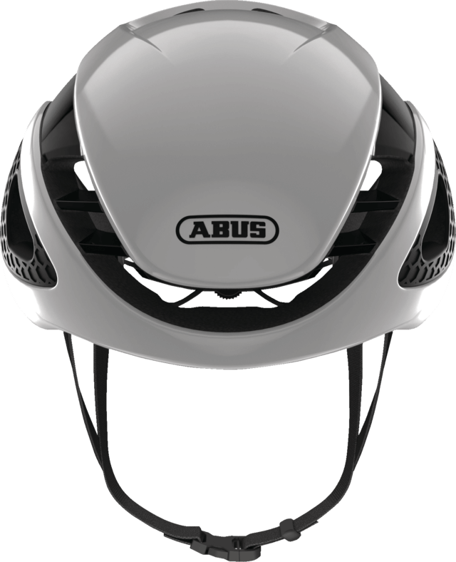 White and black ABUS GameChanger helmet, aerodynamic, ventilated, adjustable, with Eyewear Port.