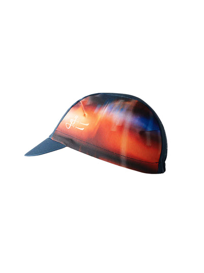 Givelo black Side view of a cycling cap with a vibrant, heat-inspired pattern for active comfort.