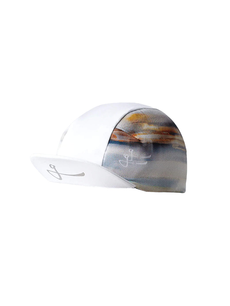 A lightweight white cycling cap by Givelo with a splash of warm hues, designed for coolness.