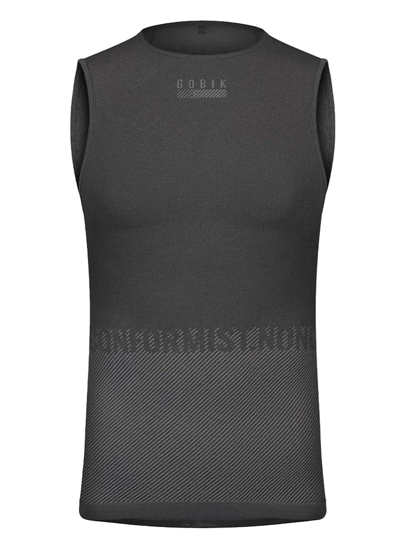 GOBIK Limber Skin Sleeveless Base Layer for men in black with breathable polypropylene fabric and seamless construction.